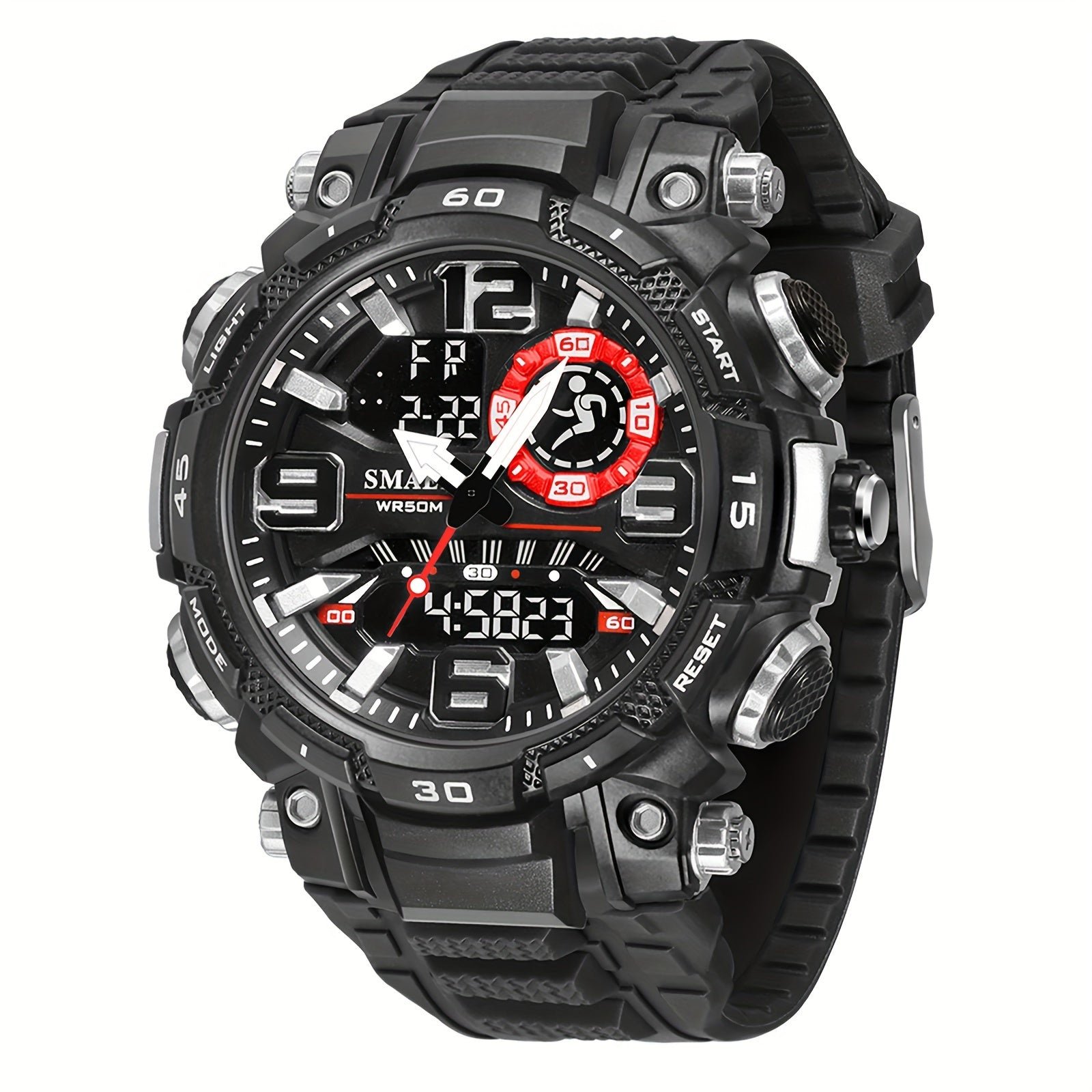 Relogio Esportivo Multifuncional - A Prova dAgua, Luminoso Display Duplo com Pulseira de Silicone Preto 1