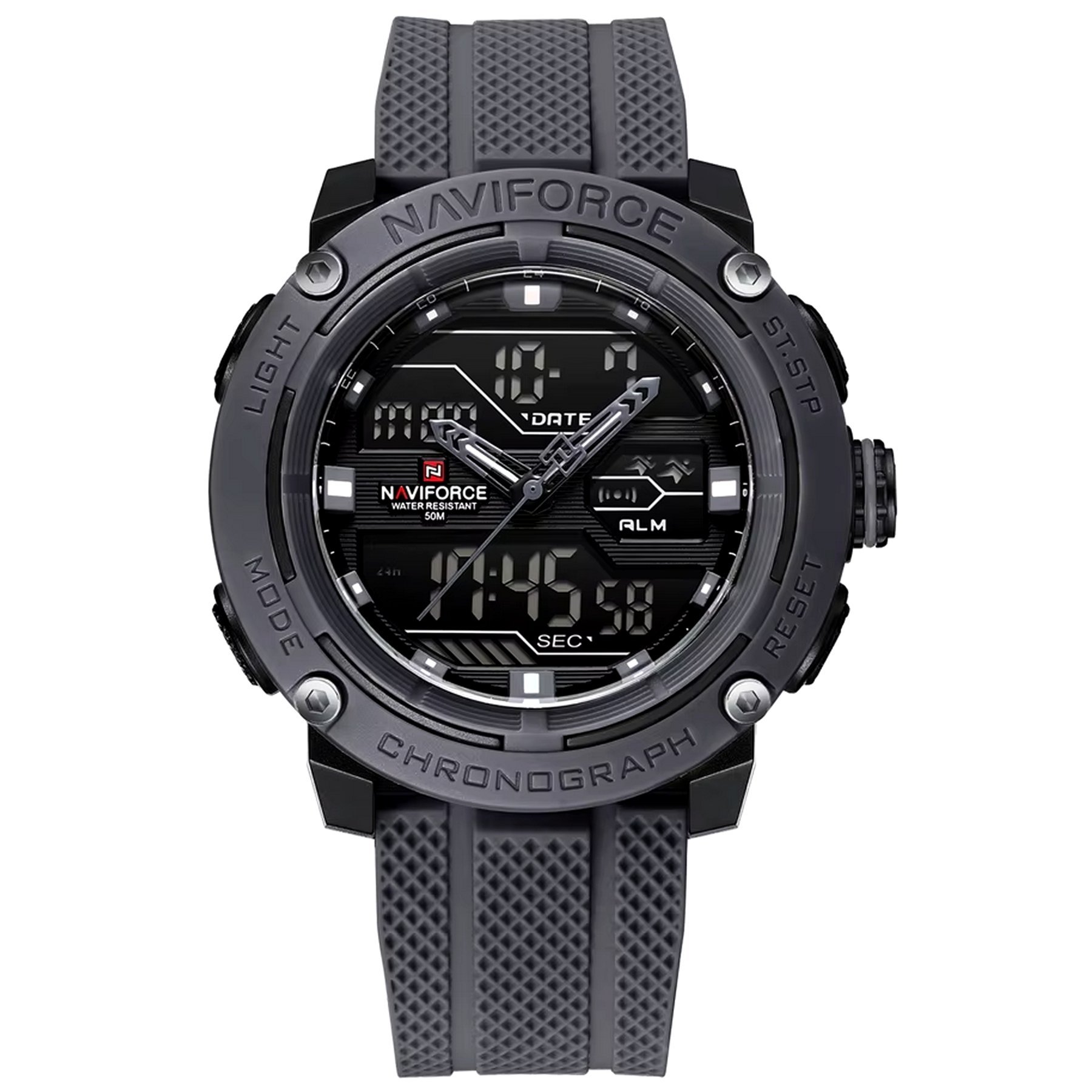 relogio esportivo masculino dupla exibicao de quartzo pulseira silicone 5atm a prova dagua Cinza 1