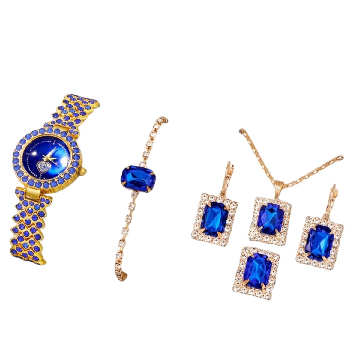 Conjunto de 6 pecas de relogio de moda com pedras Azul 2