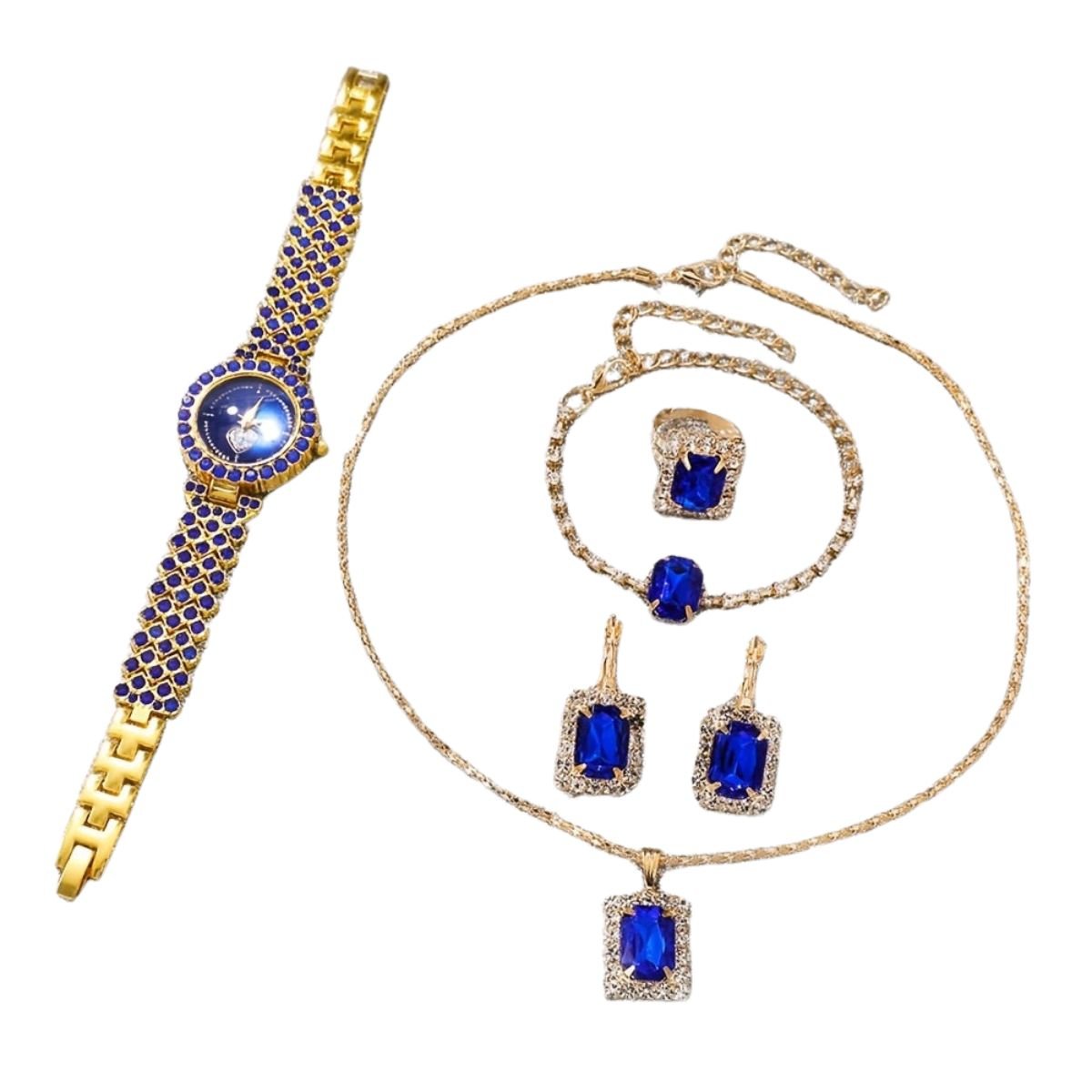 Conjunto de 6 pecas de relogio de moda com pedras Azul 3