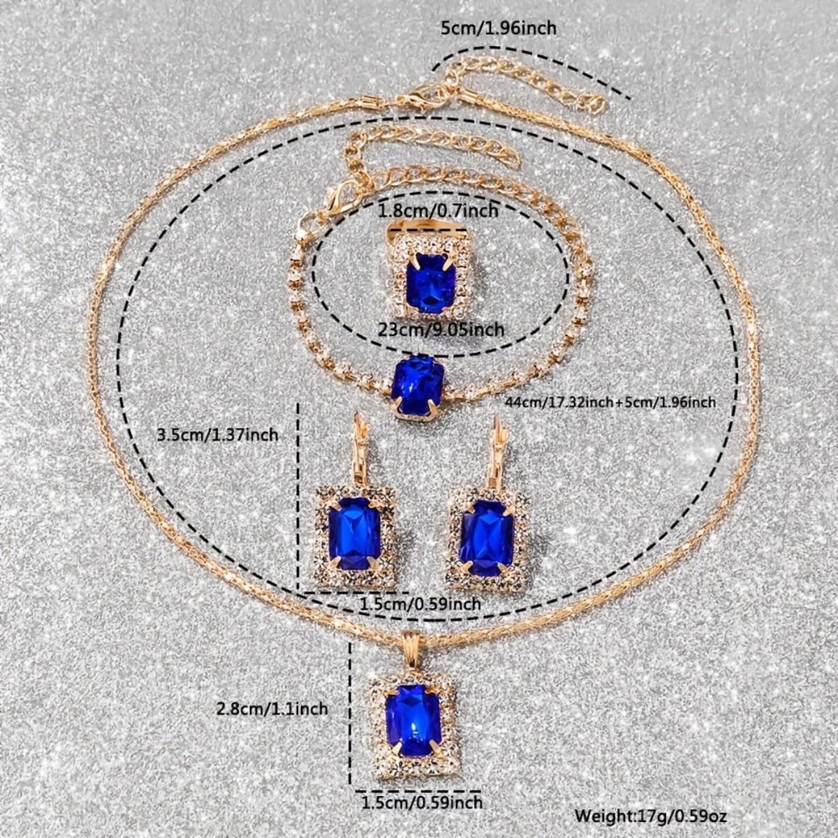 Conjunto de 6 pecas de relogio de moda com pedras Azul 6