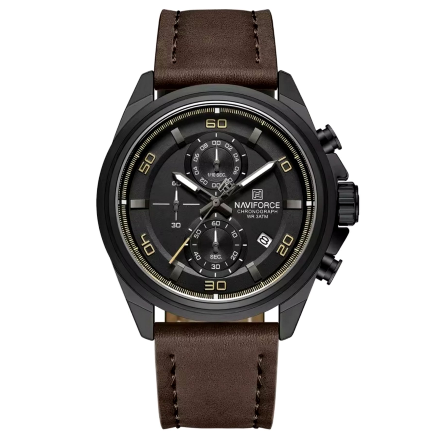 relogio masculino pulseira de couro genuino com cronografo de quartzo esportivo 30m Marrom 1