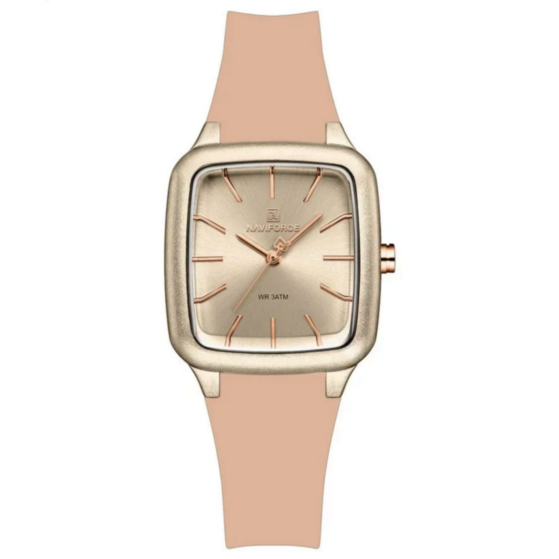 Relogio Feminino Design Quadrado Casual Simples Impermeavel Pulseira Silicone Salmão 1