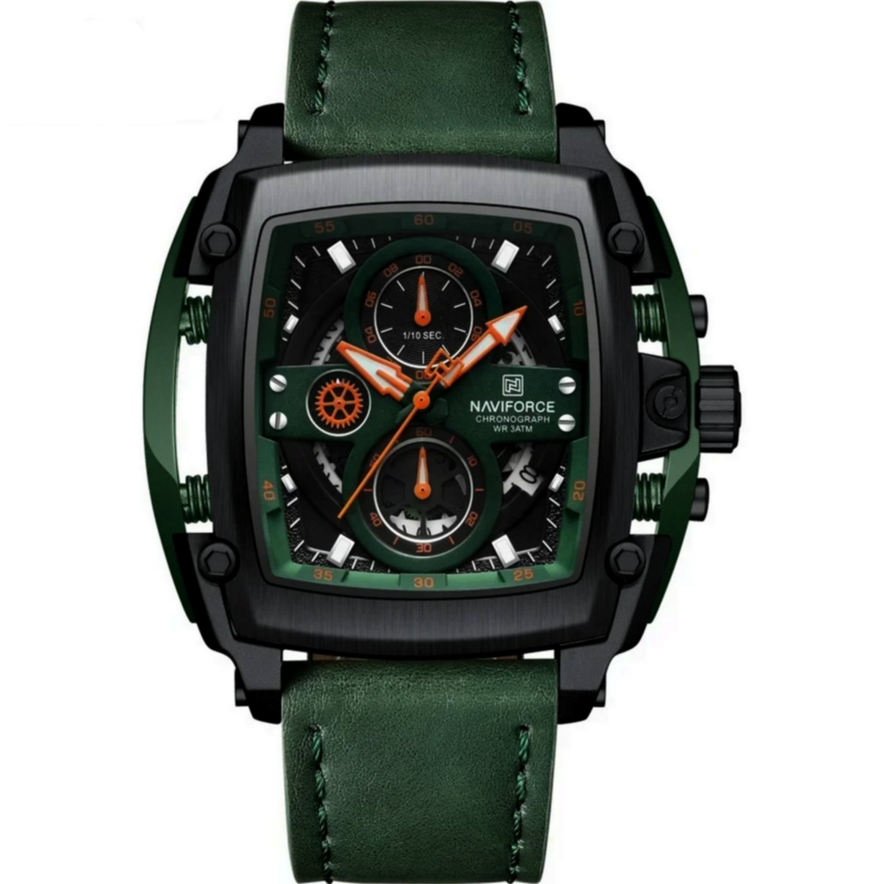 Relogio Masculino Mostrador Grande Design Tonneau A Prova D Agua Verde/Preto 1