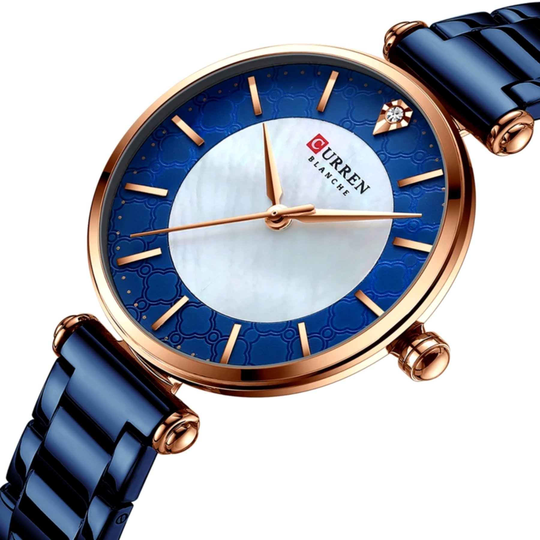 Relogio Feminino elegante quartzo fino Strass com aco inoxidavel moda casual Azul 2