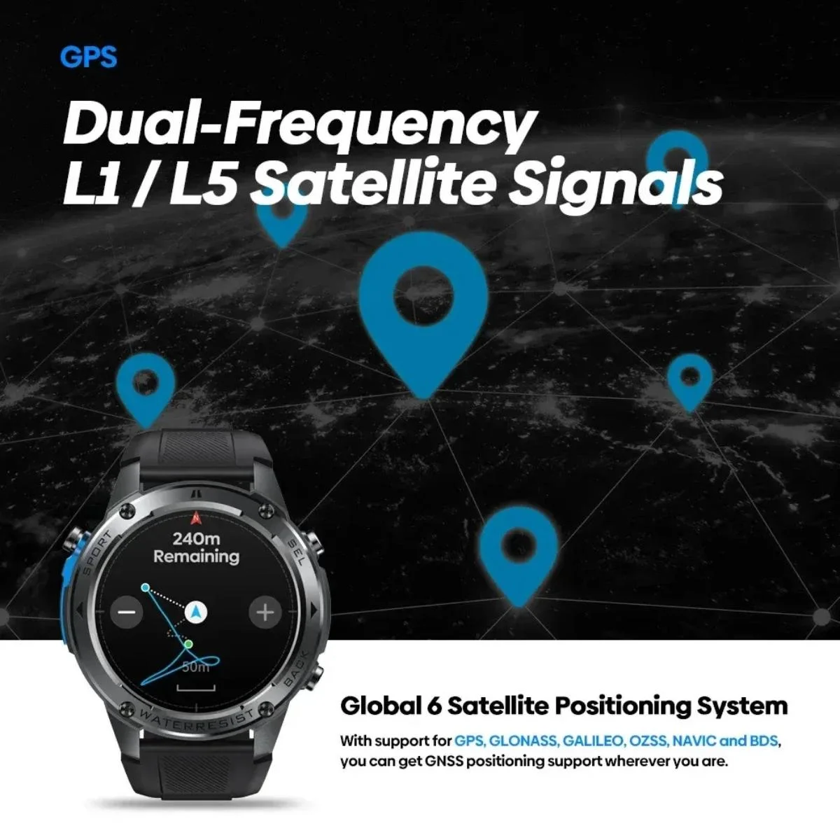 Novo zeblaze stratos 2 ultra gps relogio inteligente bussola embutida altimetro Preto 3