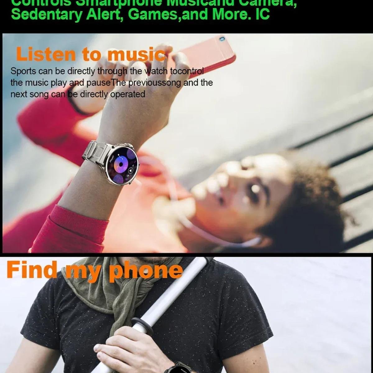 Relogio esportivo com tela hd de 1,85 colmi chamada bluetooth Preto 4