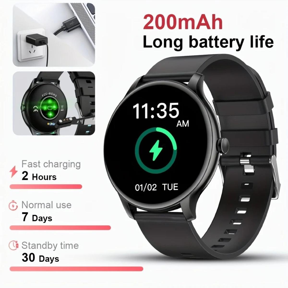 Relogio Fashion Disc, Tela de 1.52 Full Touch, Controle de Musica Preto 4