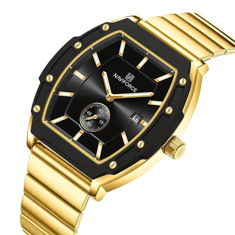 Relogio masculino quartzo com pulseira de aco inoxidavel Impermeavel 3atm Dourado 2