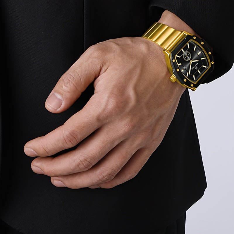 Relogio masculino quartzo com pulseira de aco inoxidavel Impermeavel 3atm Dourado 3
