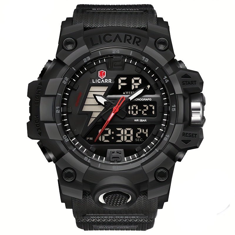 Relogio esportivo exibicao dupla masculino  5ATM a prova de agua quartzo estilo militar