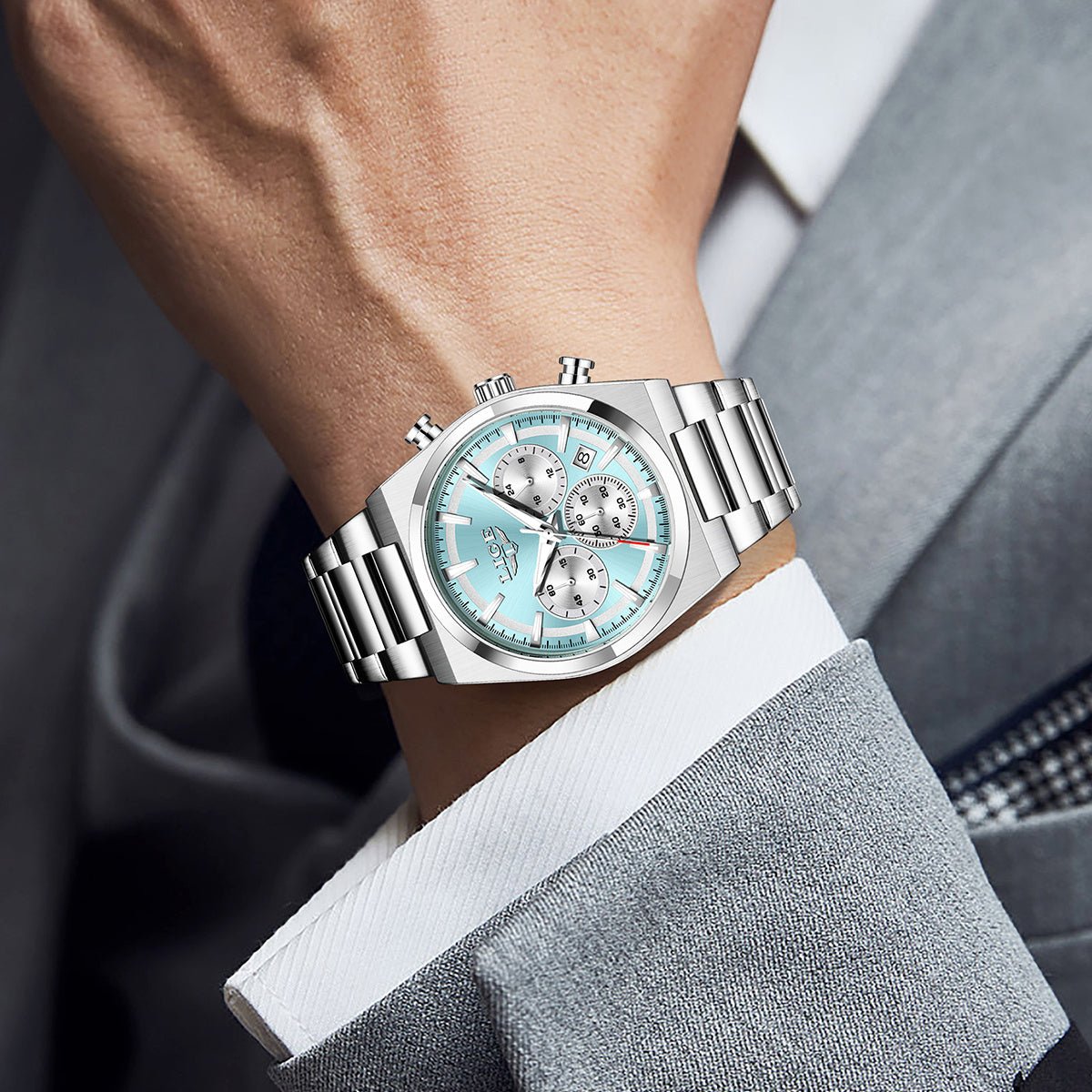 Relogio Esportivo Masculino Quartzo Multifuncional Sofisticado em Aco inoxidavel 3atm Prata 3