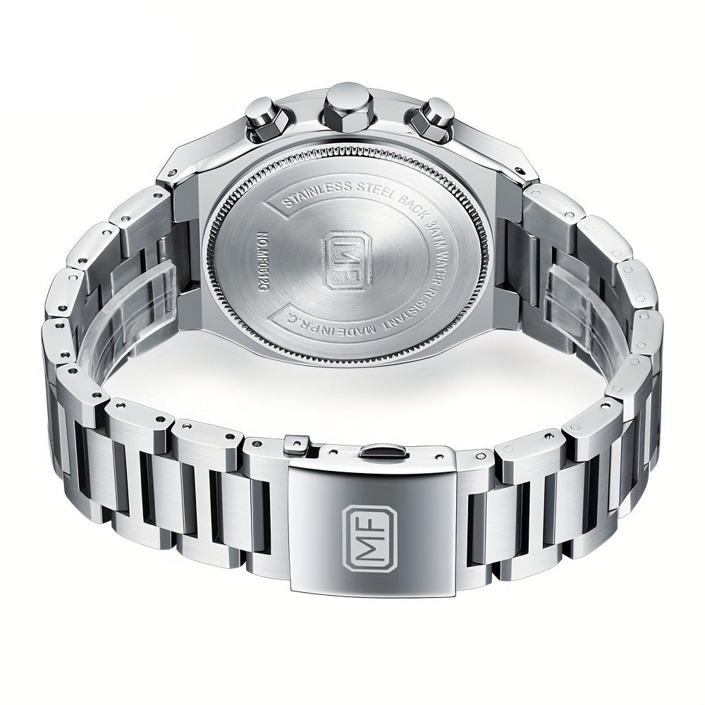 Relogio de Quartzo Multifuncional para Homens com Pulseira em Aco Inoxidavel Prata 2