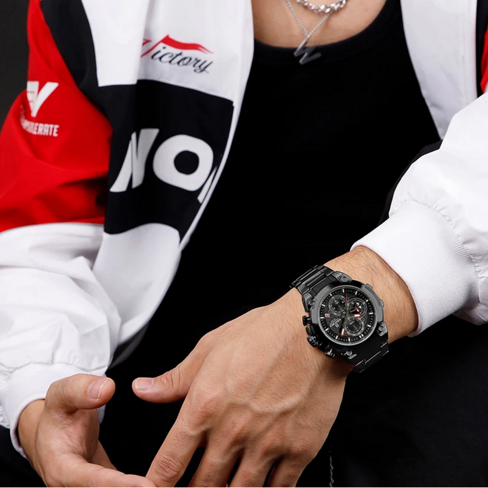 Relogio esportivo de quartzo com cronografo A prova Dagua Multifuncional Preto 3