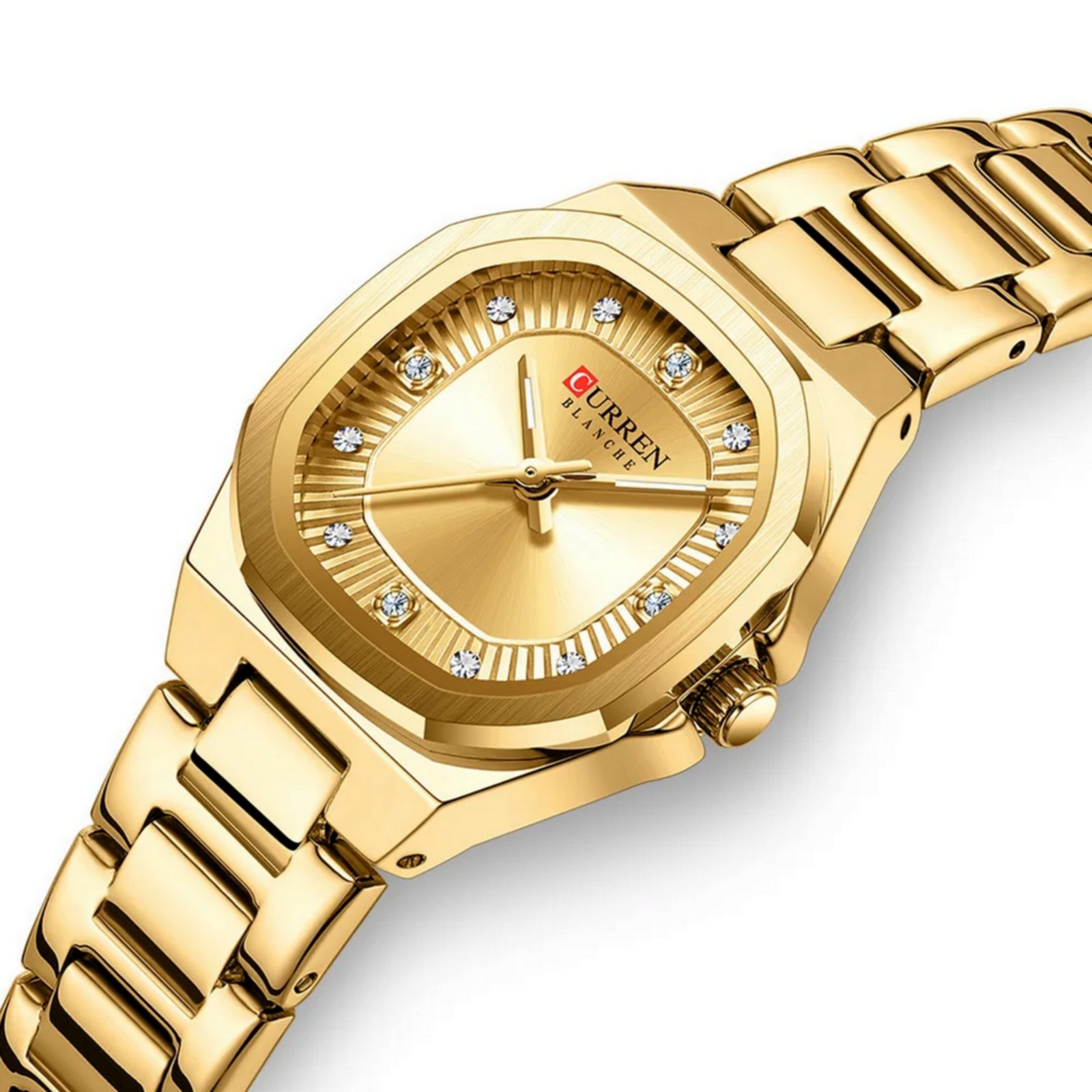 relogio feminino quartzo ponteiros strass design elegante a prova d agua Dourado 2