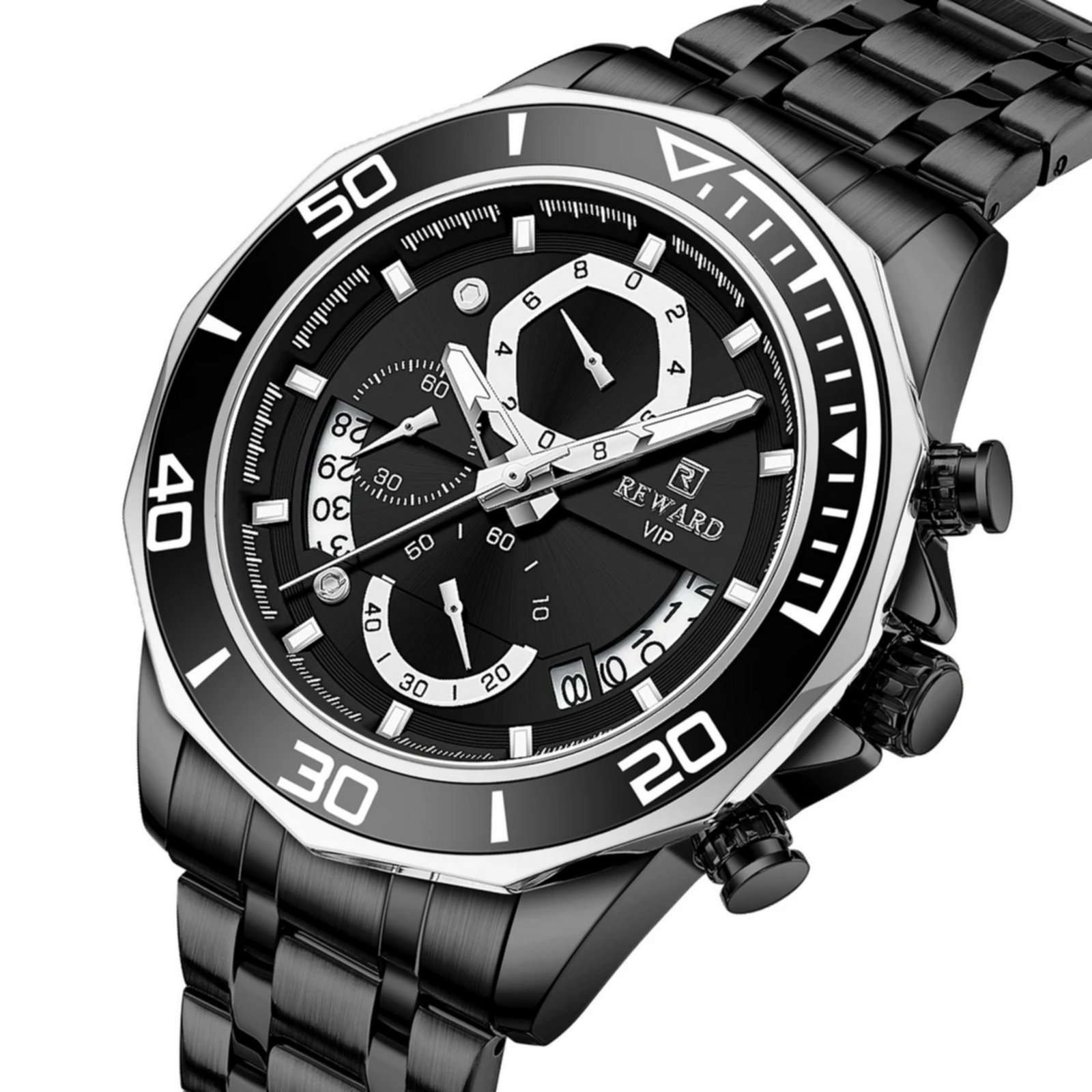 Relogio masculino em Aco Inoxidavel de Quartzo Design Esportivo A Prova DAgua Preto 2