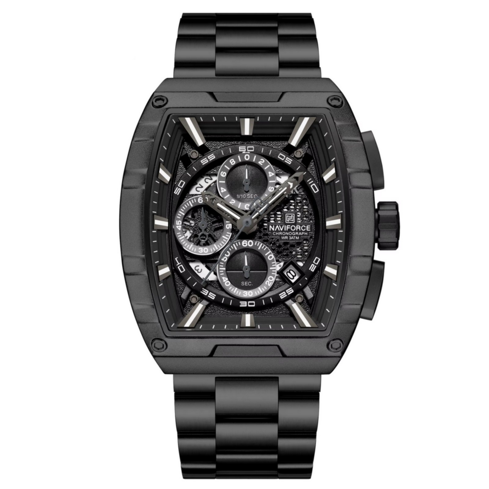 Relogio de quartzo masculino moda tonneau aco inoxidavel  a prova dagua