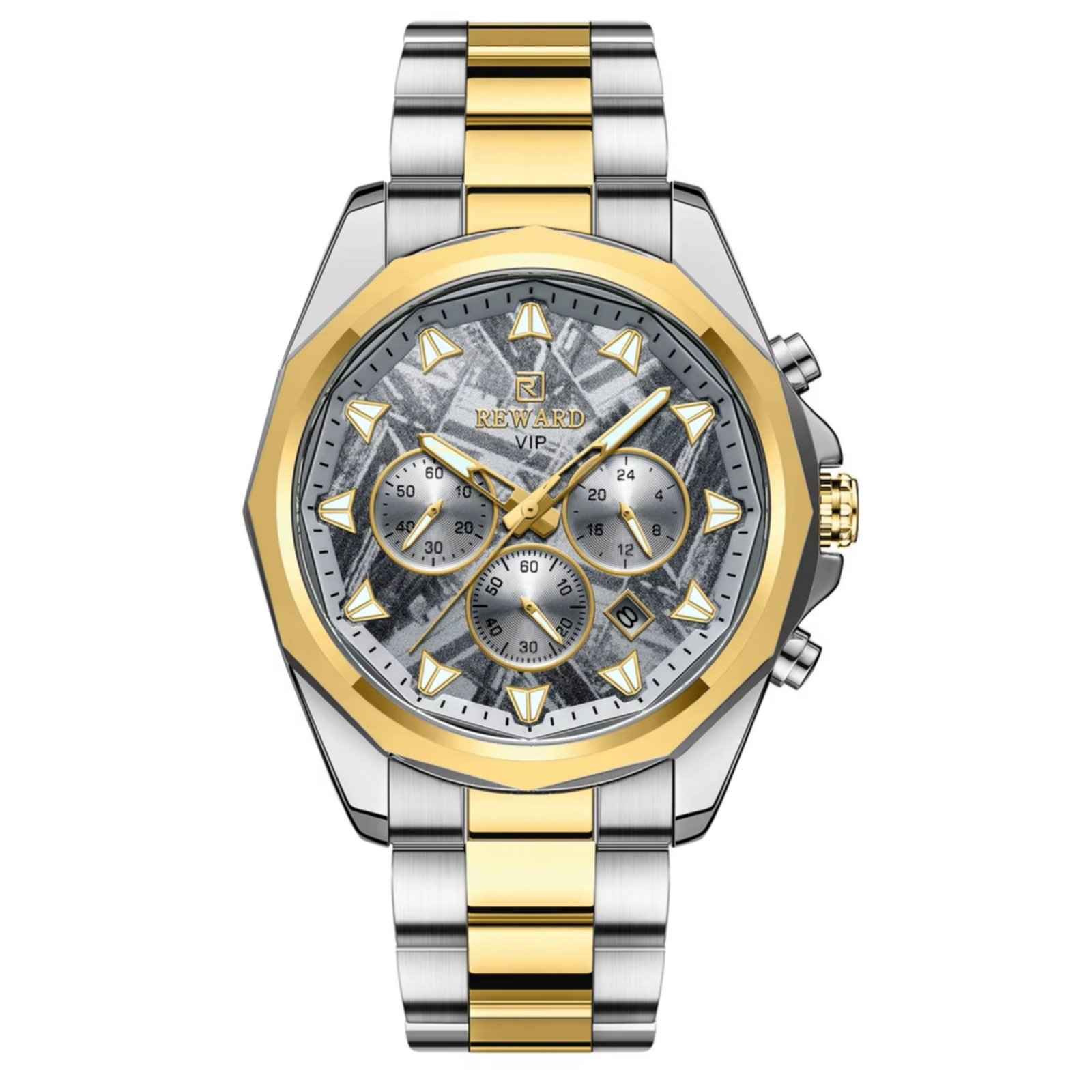 Relogio de aco inoxidavel masculino com cronografo a prova dagua