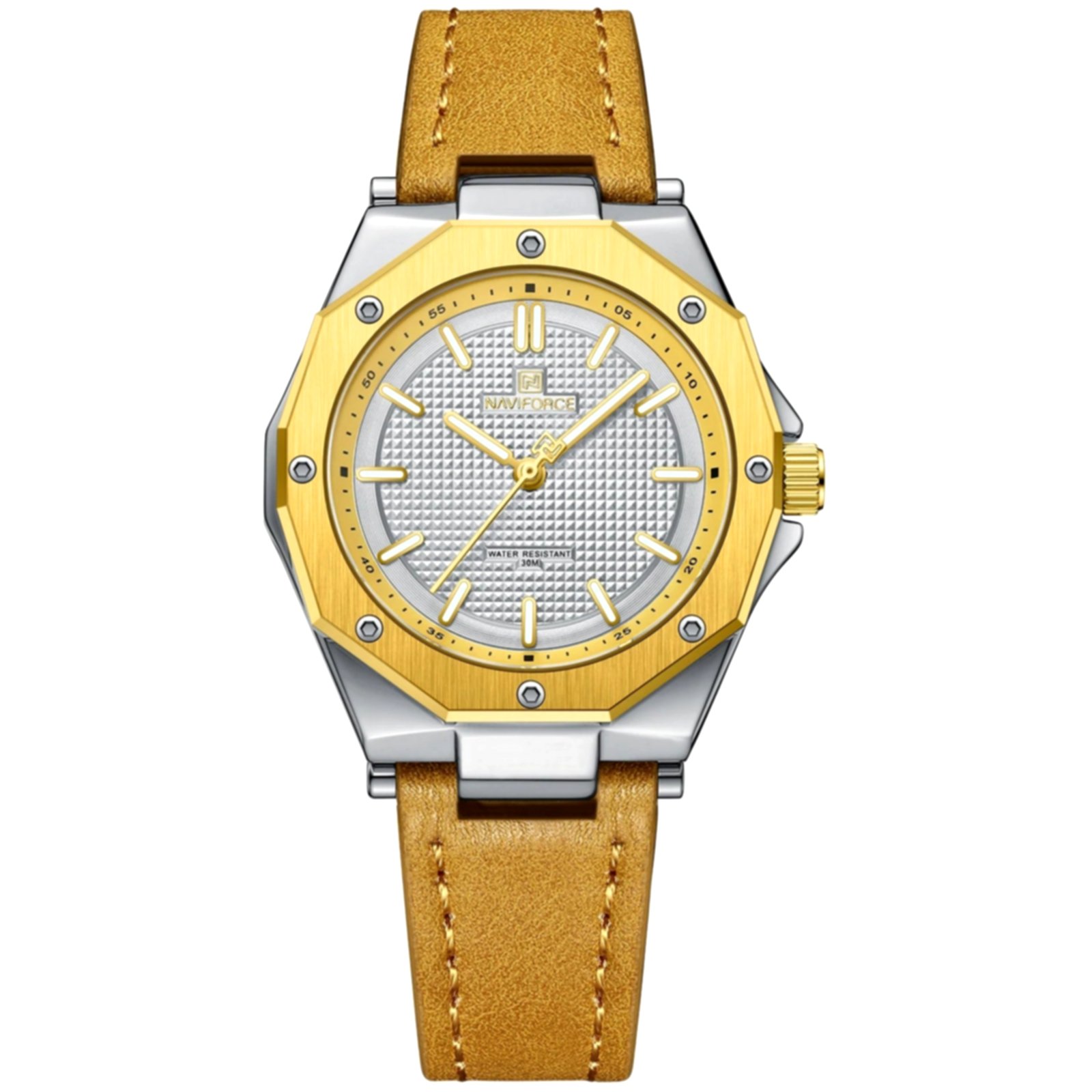 Relogio de luxo elegante de quartzo amarelo a prova dagua