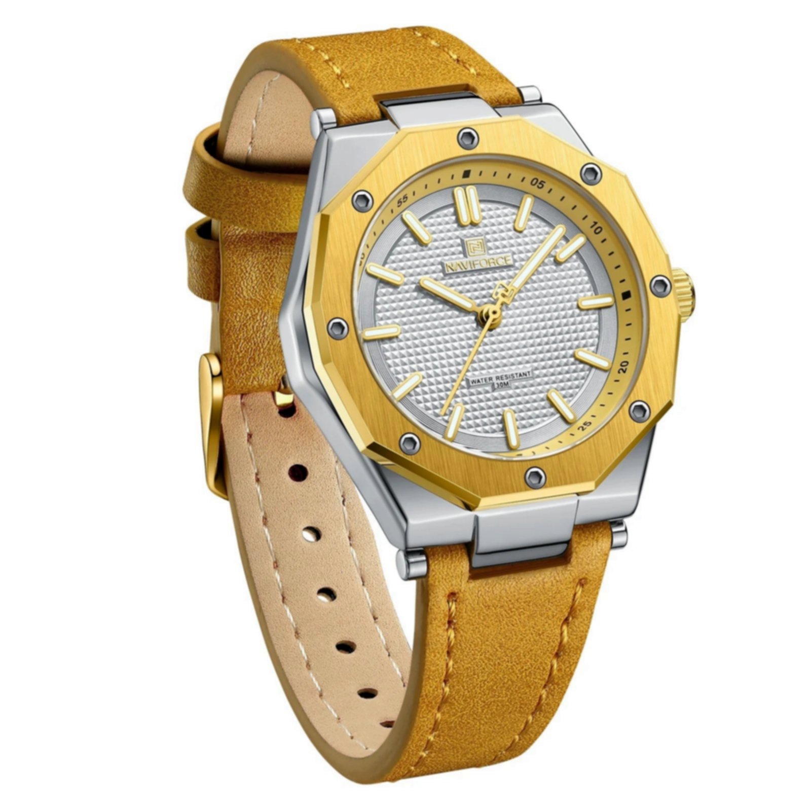 Relogio de luxo elegante de quartzo amarelo a prova dagua Dourado 3