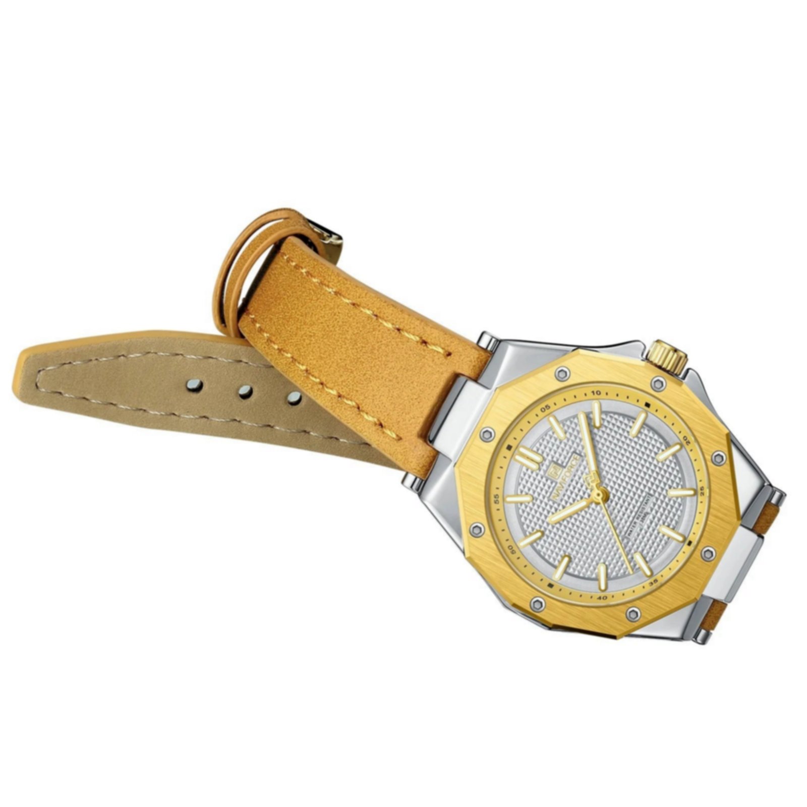 Relogio de luxo elegante de quartzo amarelo a prova dagua Dourado 4