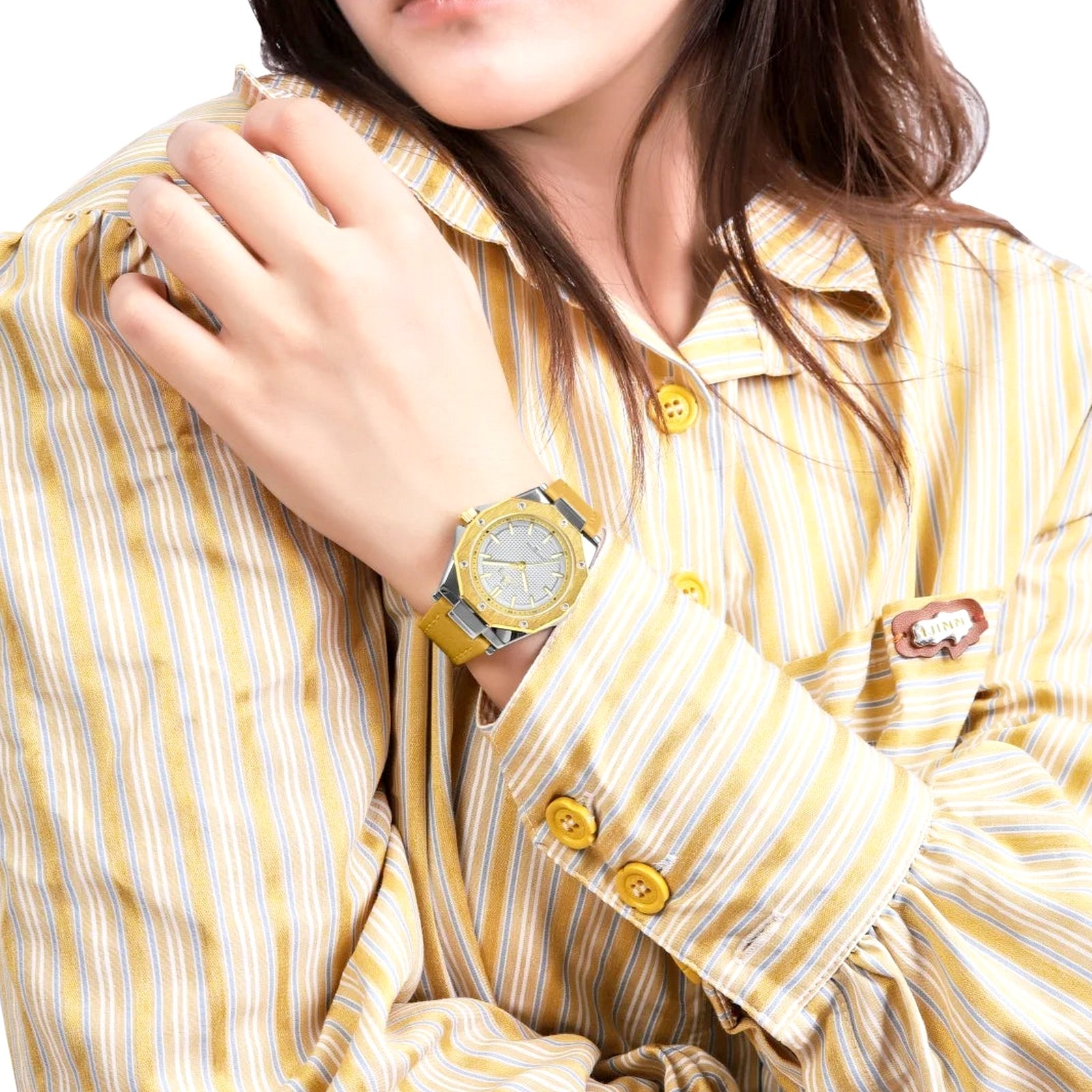 Relogio de luxo elegante de quartzo amarelo a prova dagua Dourado 5