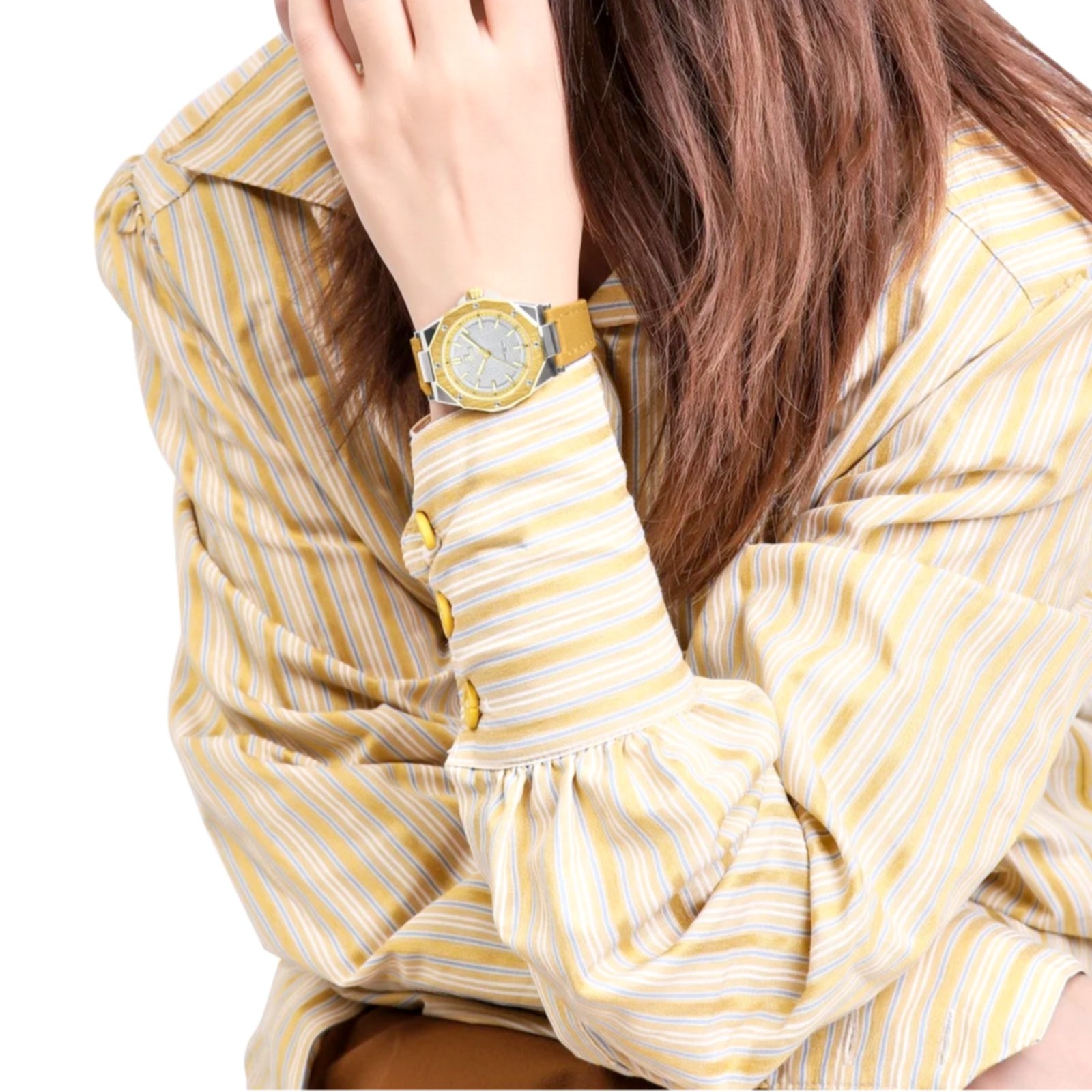 Relogio de luxo elegante de quartzo amarelo a prova dagua Dourado 6