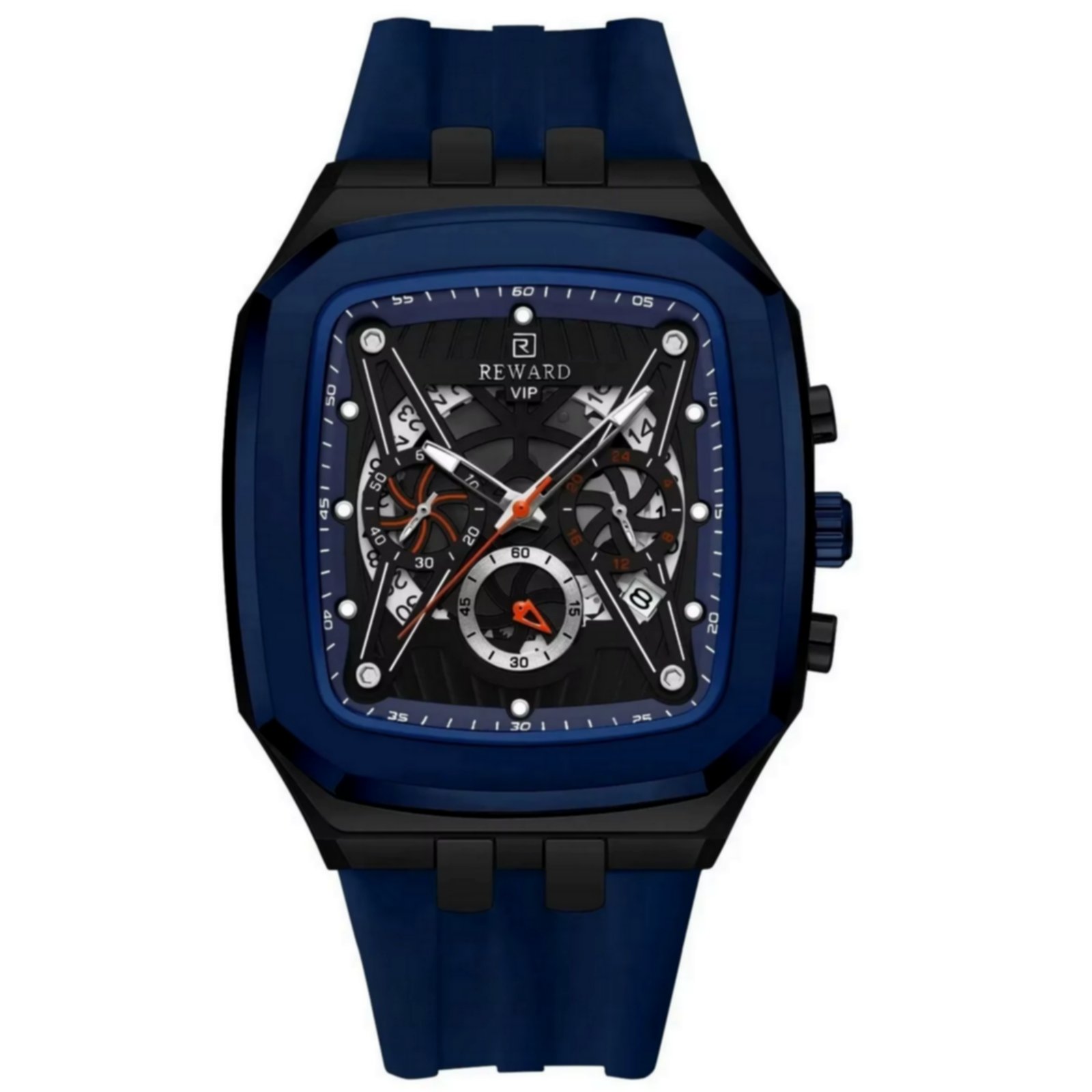 Relogio de quartzo masculino design retangular a prova dgua casual Azul 2