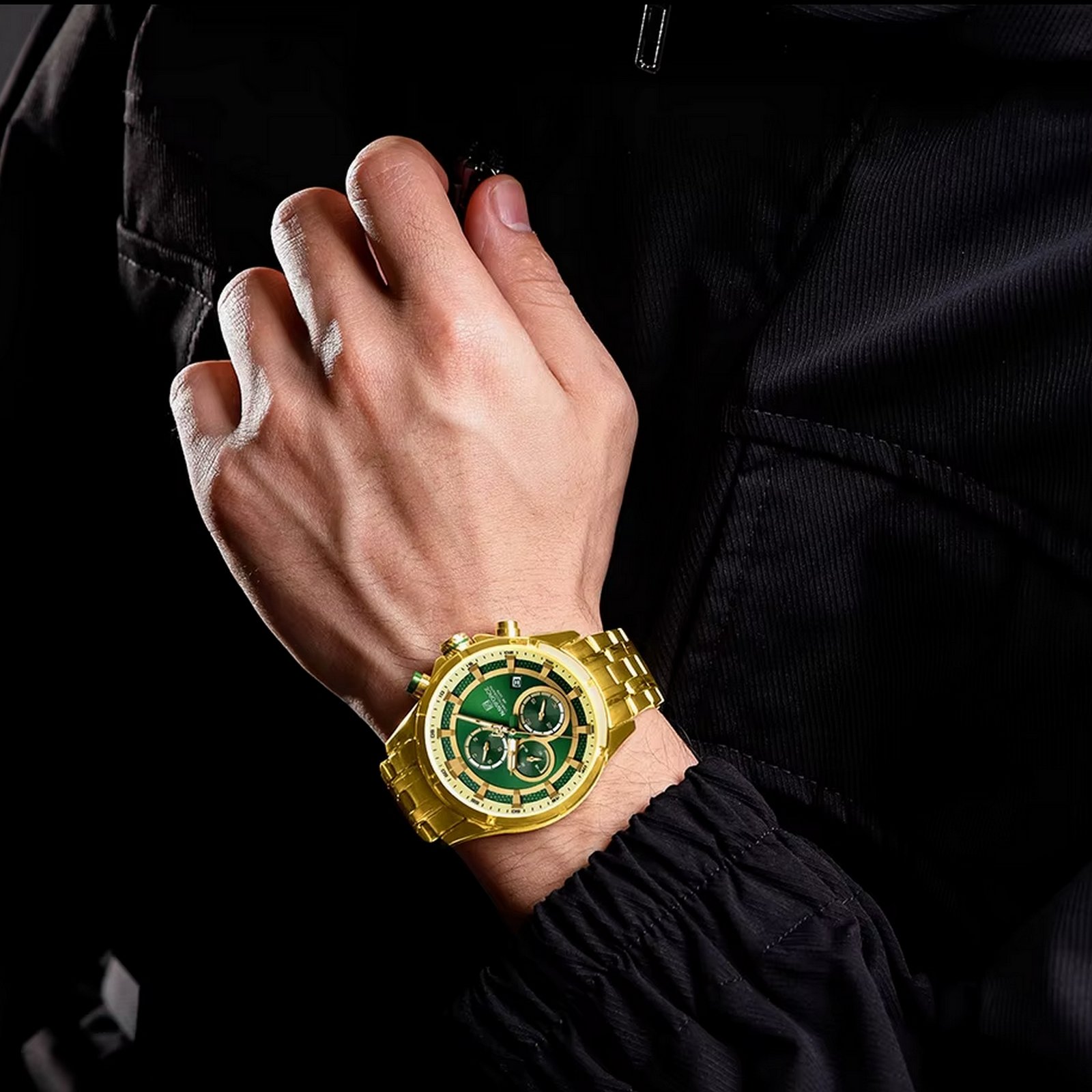 Relogio masculino de luxo negocios luminoso a prova dagua pulseira aco inoxidavel Dourado 4