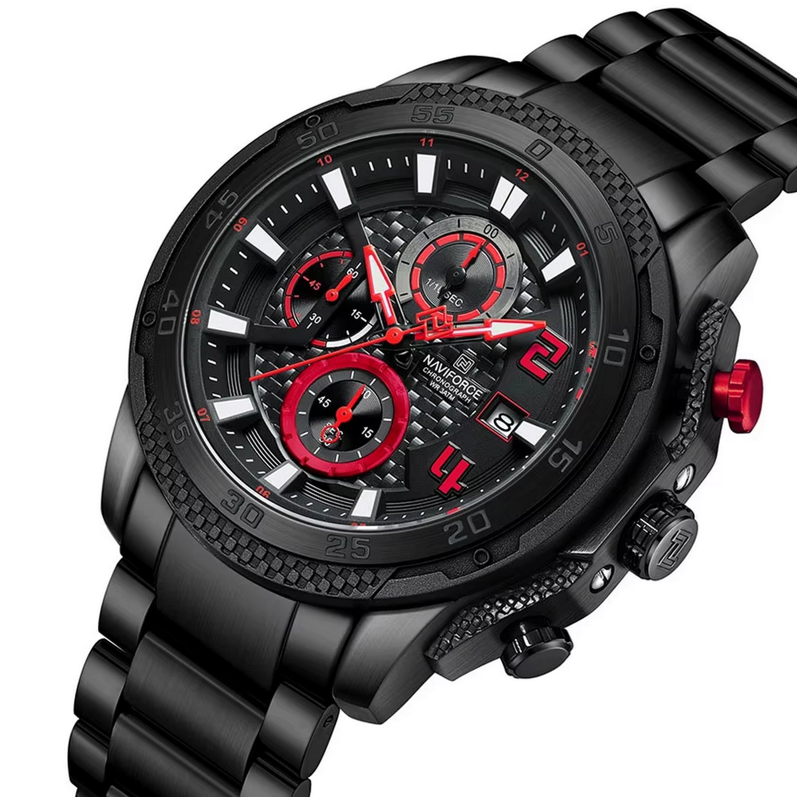 Relogio masculino de aco inoxidavel quartzo multifuncional esportivo impermeavel Preto 2
