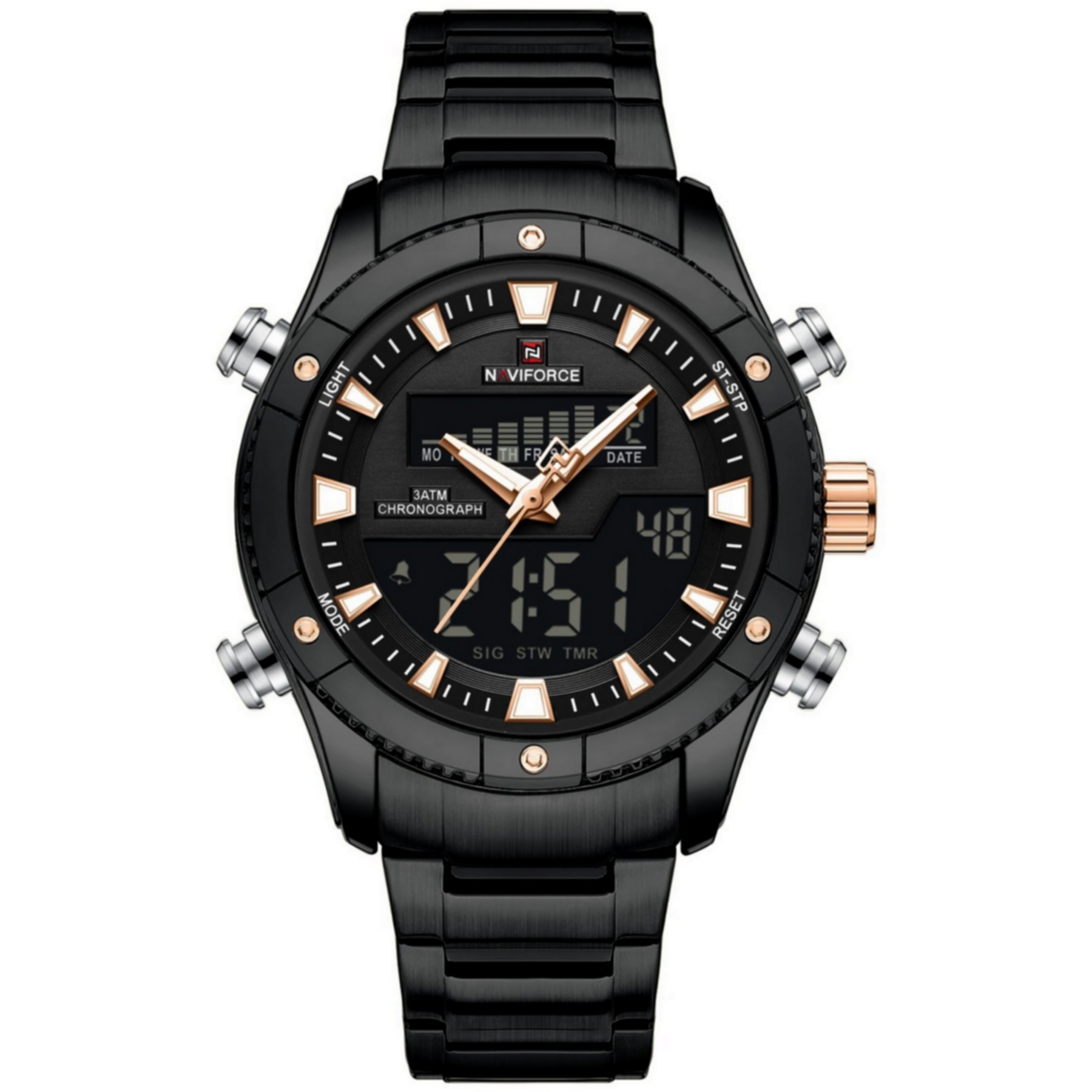 Relogio de quartzo eletronico luminoso a prova dagua pulseira aco inoxidavel