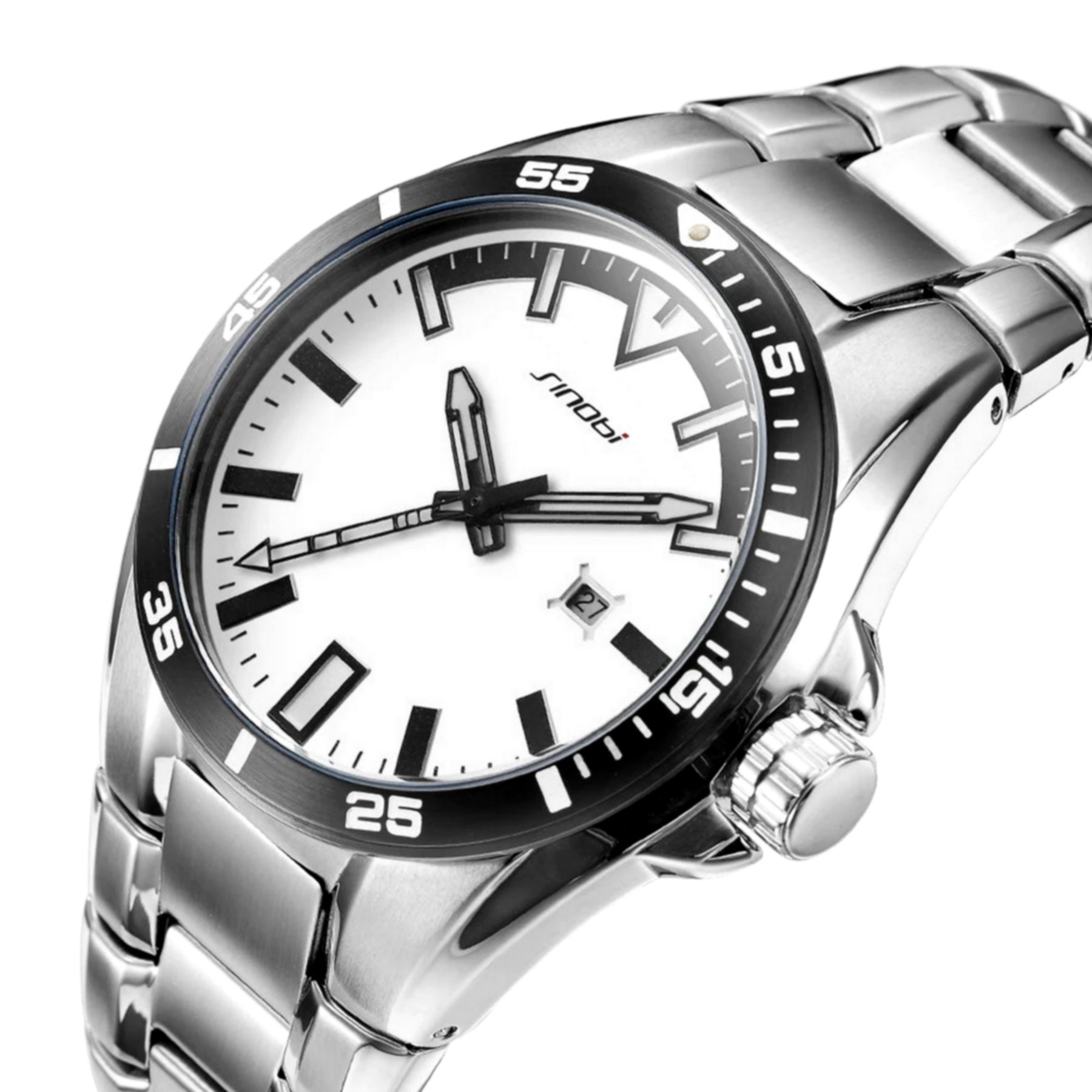 Relogio de Pulso Masculino de Aco Inoxidavel Esportivo Luminoso Impermeavel Prata 2