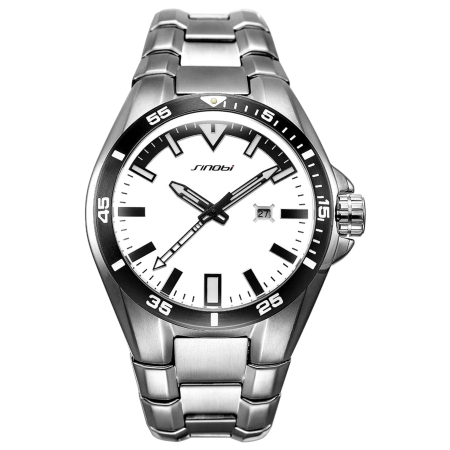 Relogio de Pulso Masculino de Aco Inoxidavel Esportivo Luminoso Impermeavel Prata 3