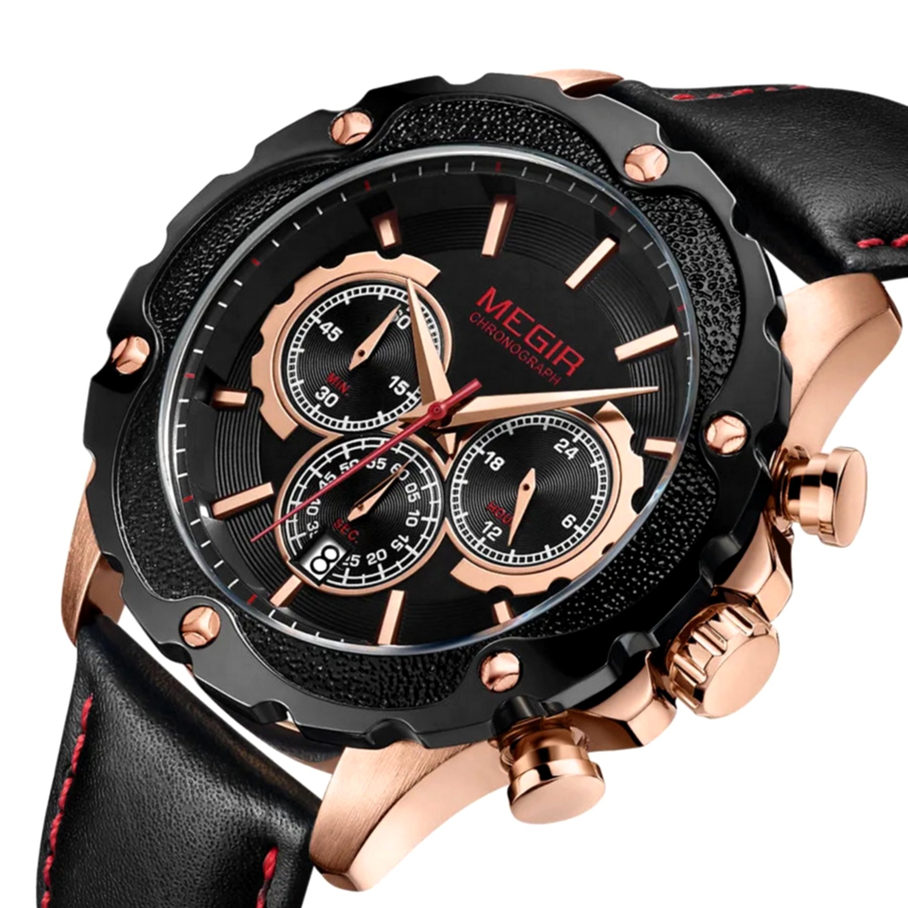 Relogio esportivo para homens de quartzo a prova dagua com cronografo Preto 2