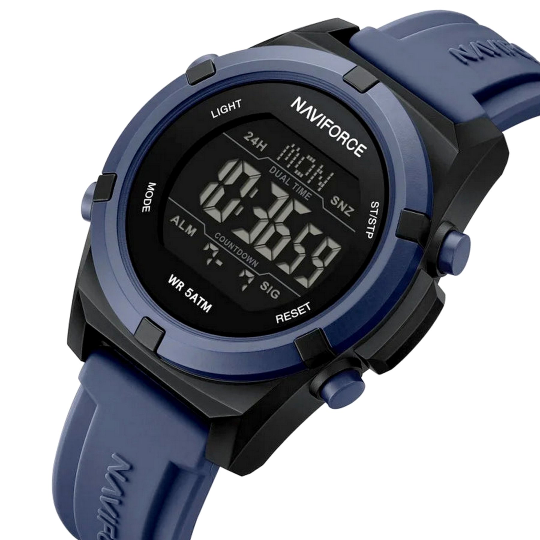 relogio masculino quartzo esportivo 50m a prova dagua LCD dupla exibicao Azul 2