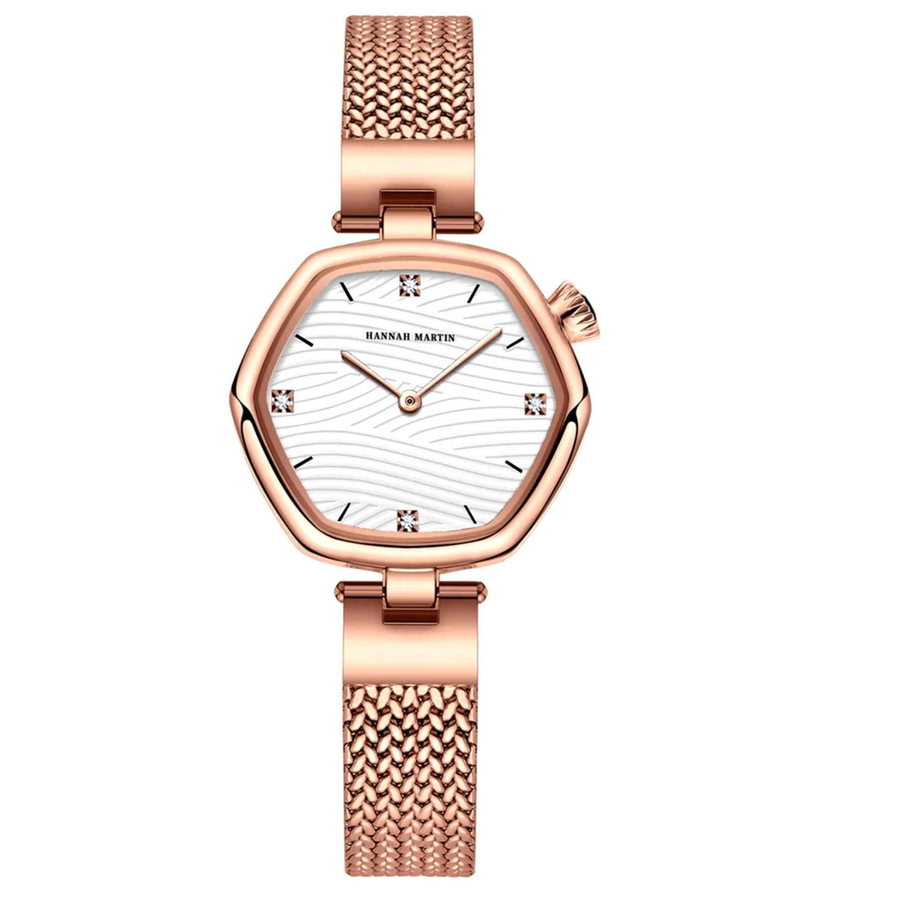 Relogio feminino hexagonal malha aco inoxidavel quartzo a prova dagua