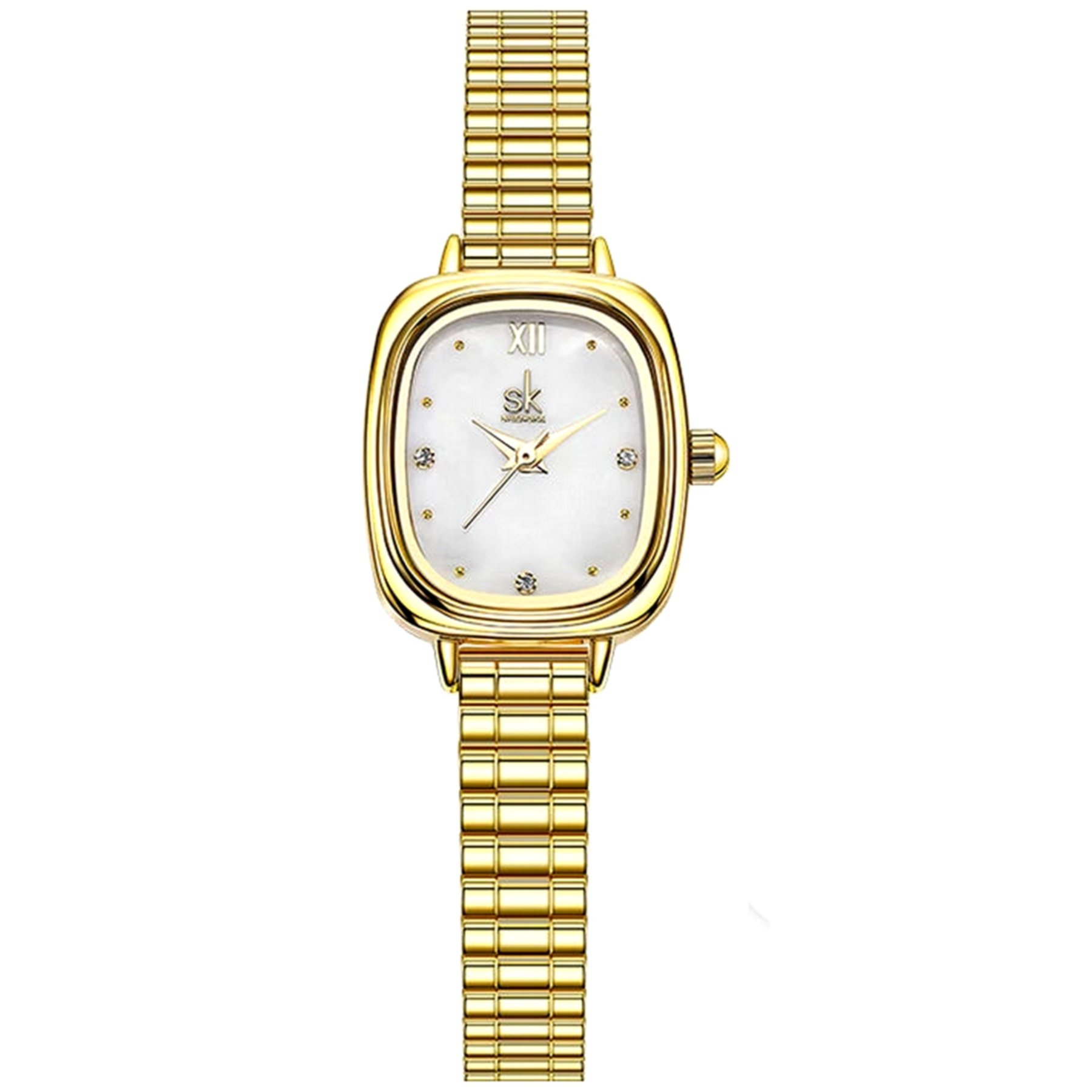 Relogio de quartzo feminino design quadrado moda classica em aco inoxidavel