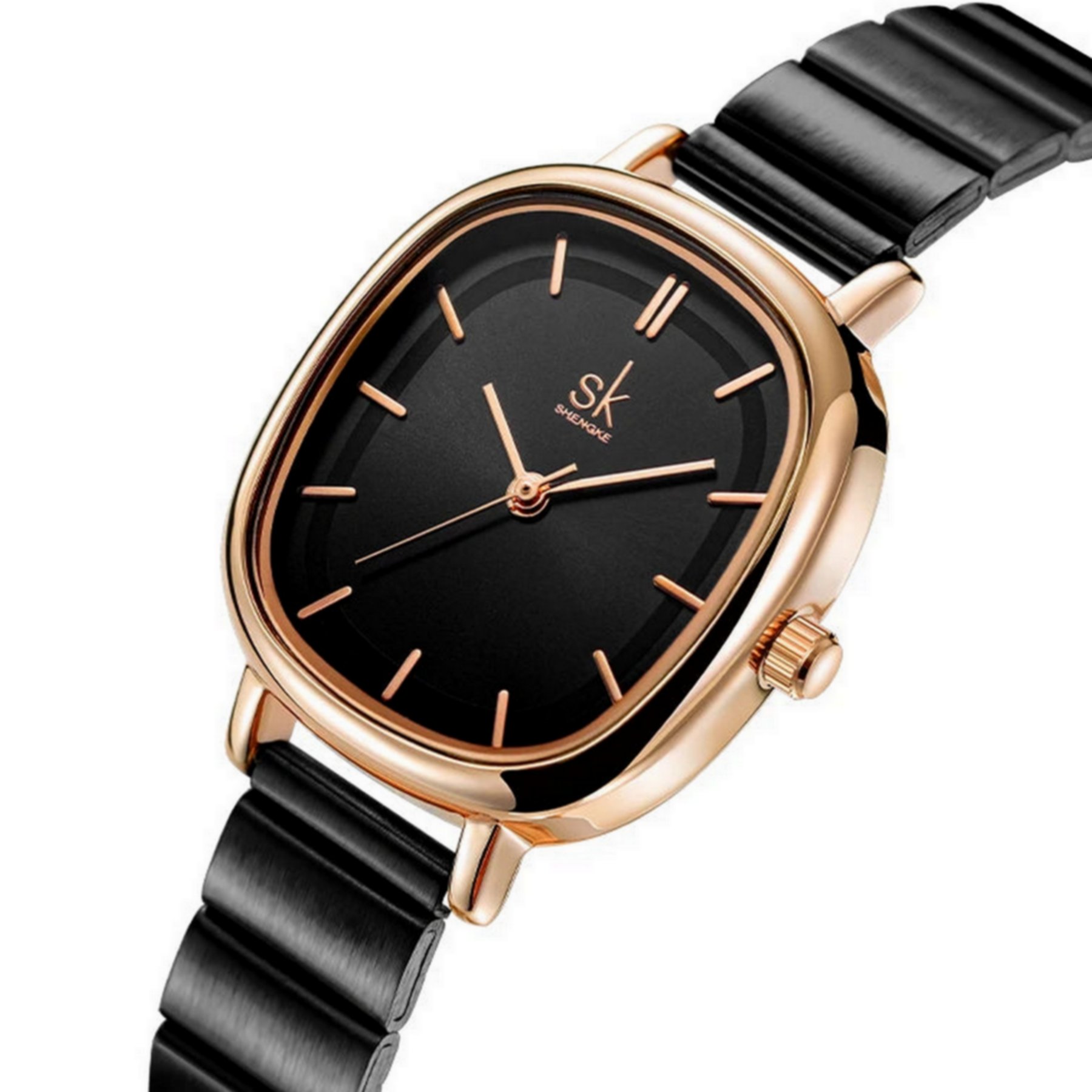 Relogio feminino quartzo novo design elegante a prova dagua Preto/Cobre 2