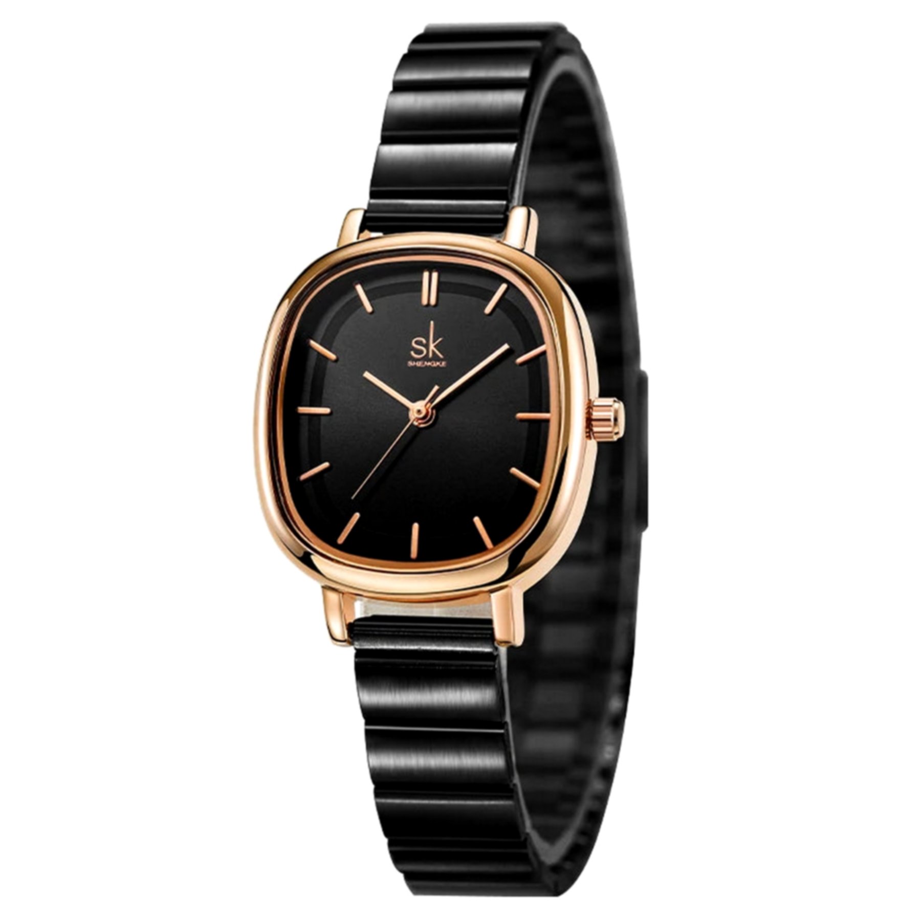 Relogio feminino quartzo novo design elegante a prova dagua Preto/Cobre 3
