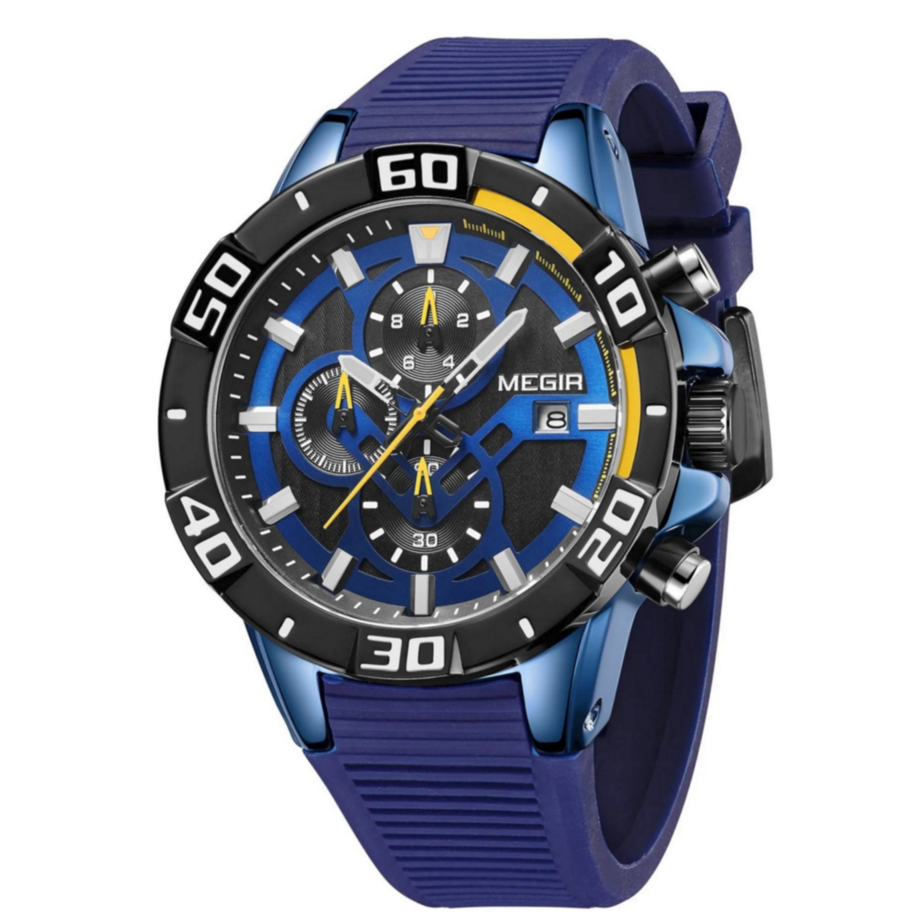 Relogio masculino esportivo comcronografo silicone a prova dagua quartzo Azul 2