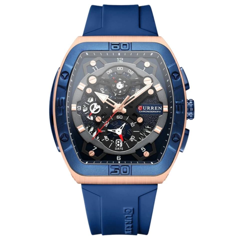 Relogio Cronografo Tonneau Design com Pulseira Esportiva de Silicone