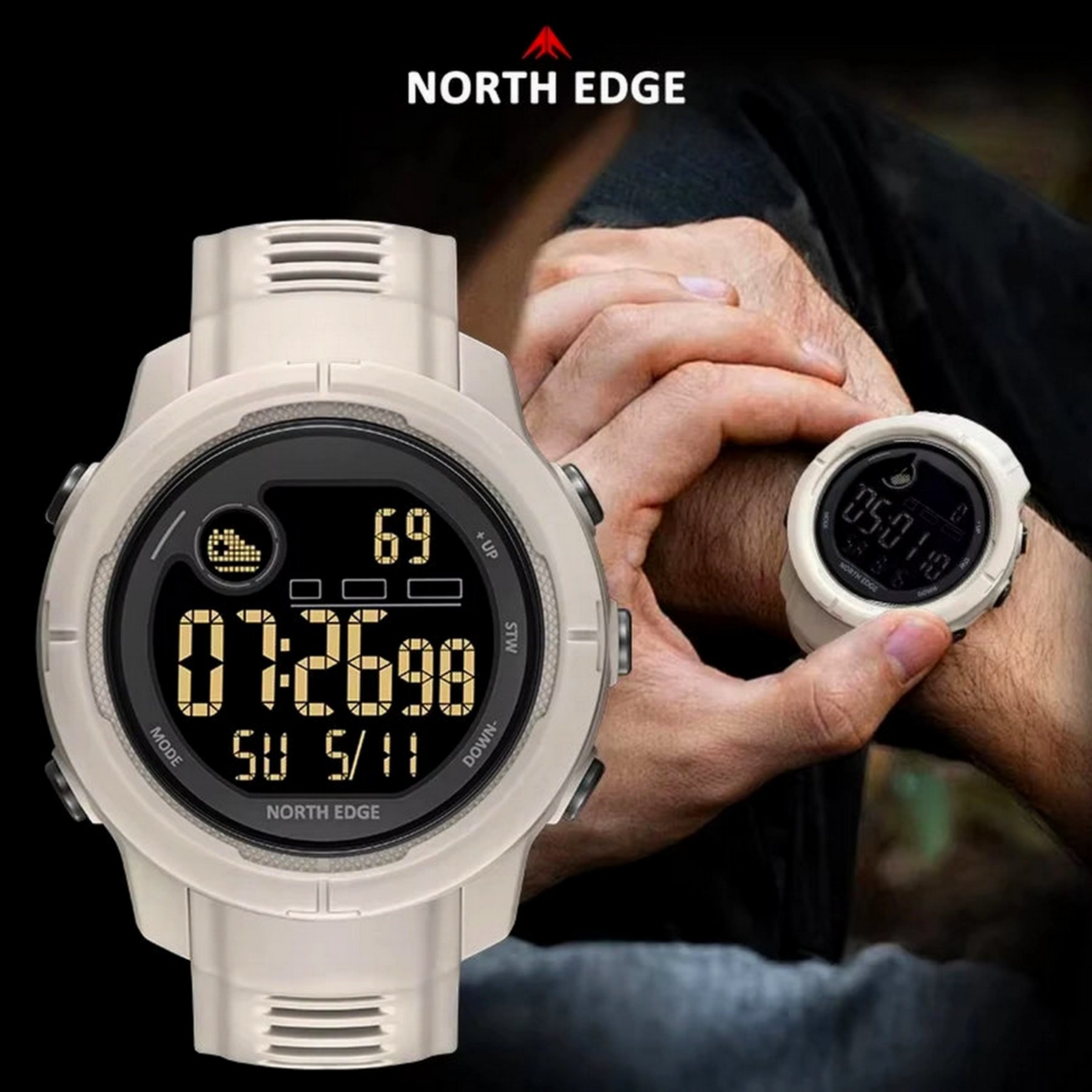 Relogio digital masculino esportivo MARS 5 a prova dagua 5atm North Edge Branco 3