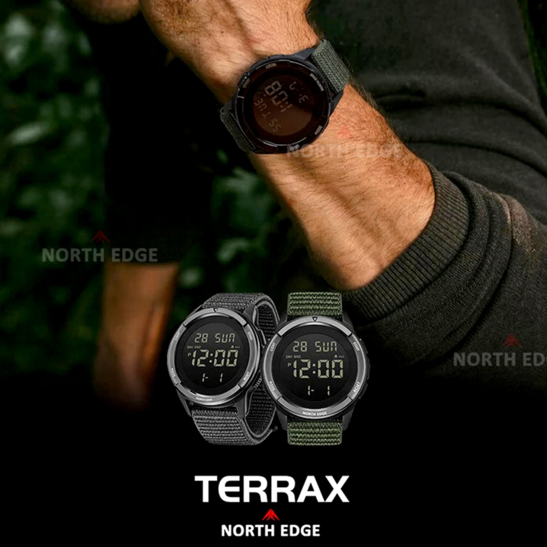 Relogio masculino TERRAX esportivo Multifuncional natacao a prova dagua 50m Verde 2
