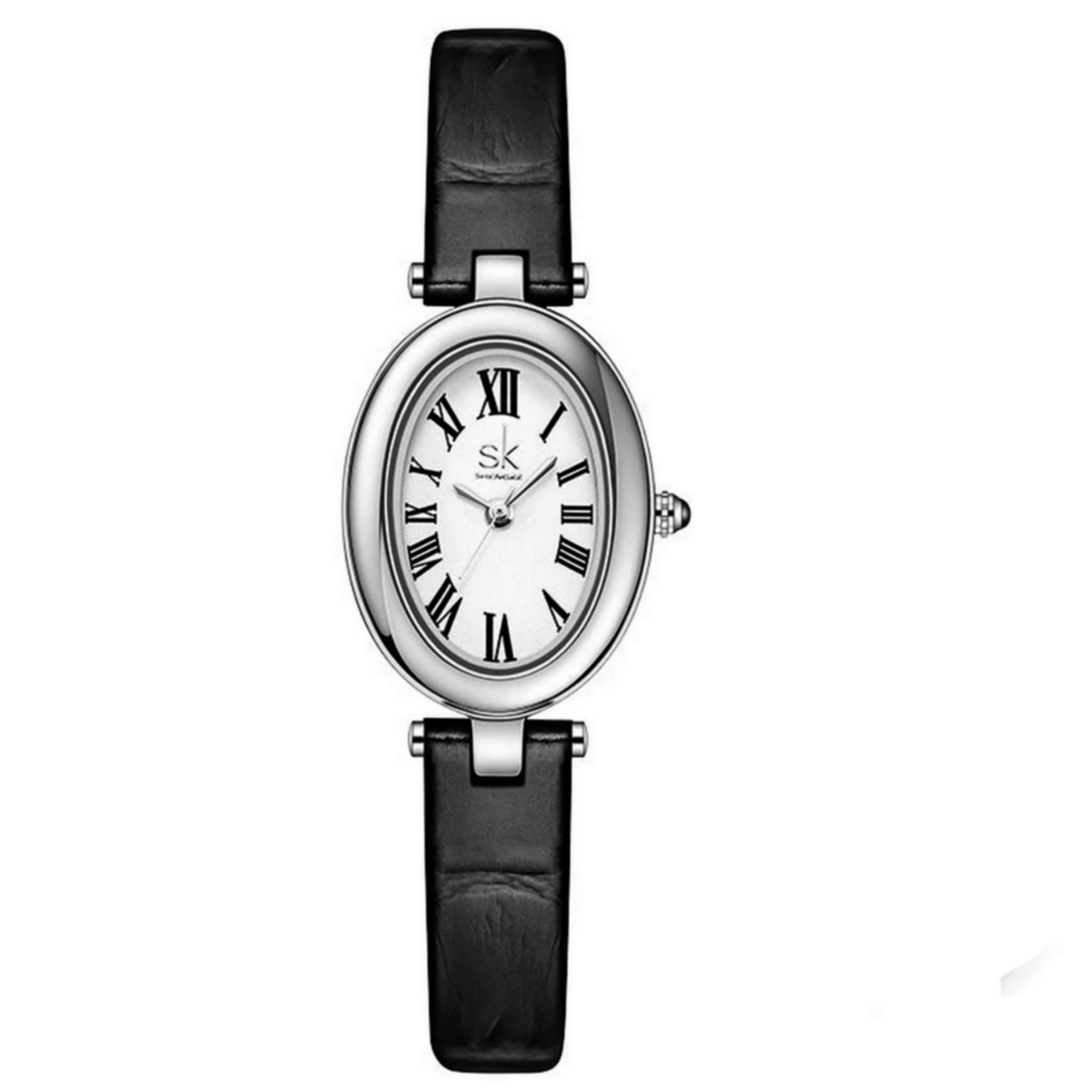 Relogio feminino de quartzo mostrador numeros romanos oval impermeavel