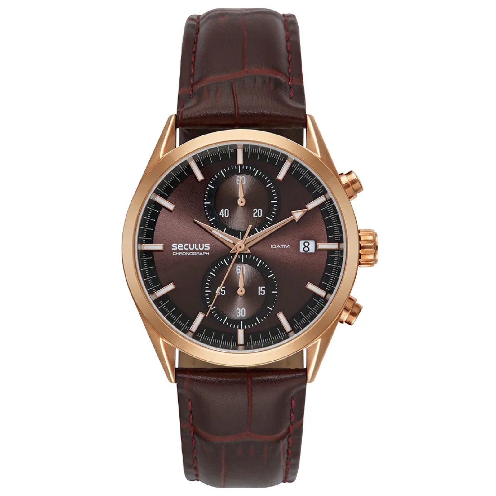 Relógio Seculus Cronógrafo 77307GPSVRC3 Vidro Abaulado Couro Rosé Marrom 1