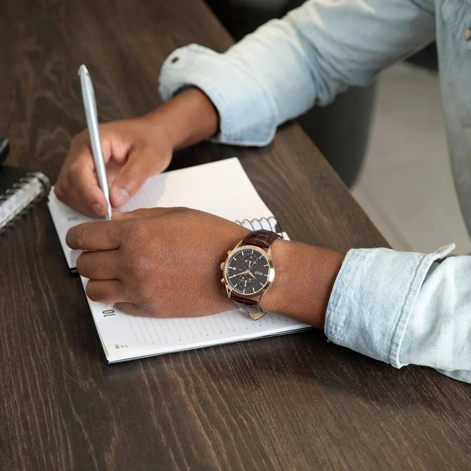 Relógio Seculus Cronógrafo 77307GPSVRC3 Vidro Abaulado Couro Rosé Marrom 2