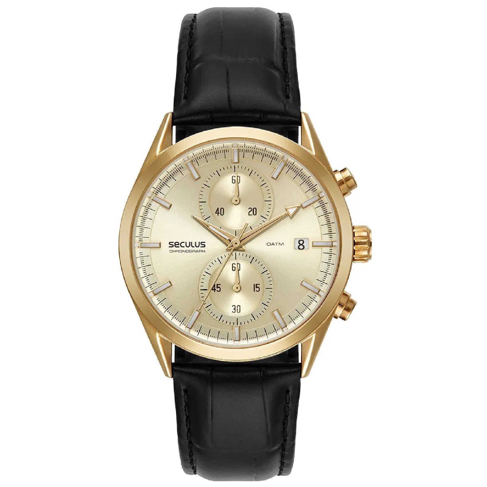 Relógio Seculus Cronógrafo 77307GPSVDC2 Vidro Abaulado Couro Dourado Dourado 1