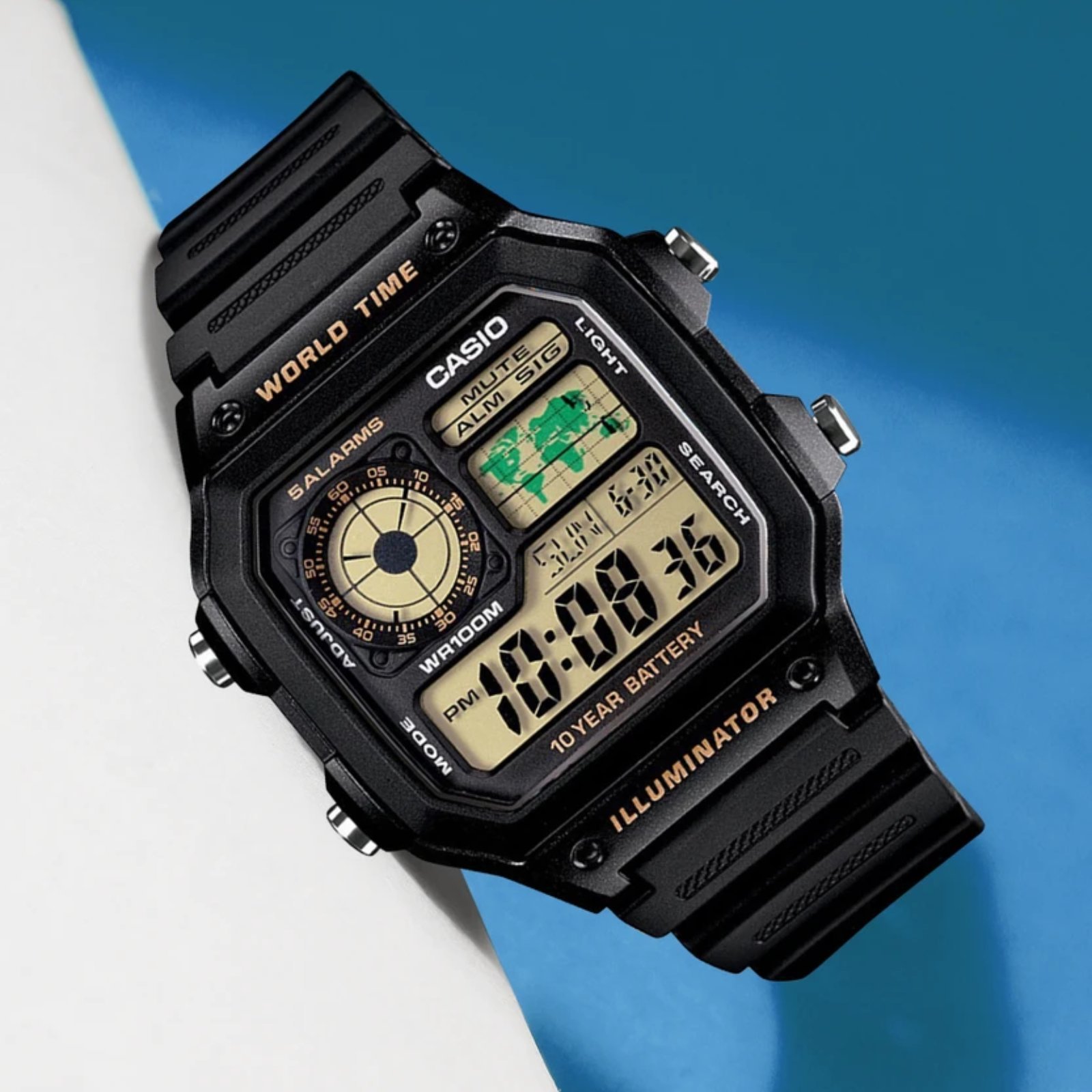 Relógio Casio Standard AE-1200WH-1BVDF World Time Bateria 10 Anos Preto 2