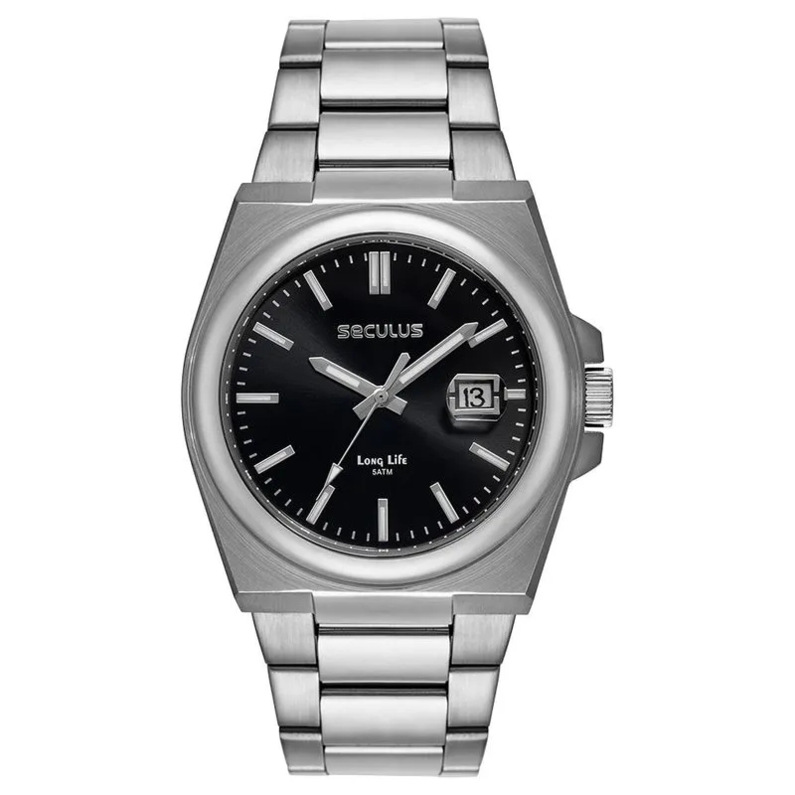 Relógio Seculus Long Life 44263G0SVNA1 Aço Social Calendário Prata 1