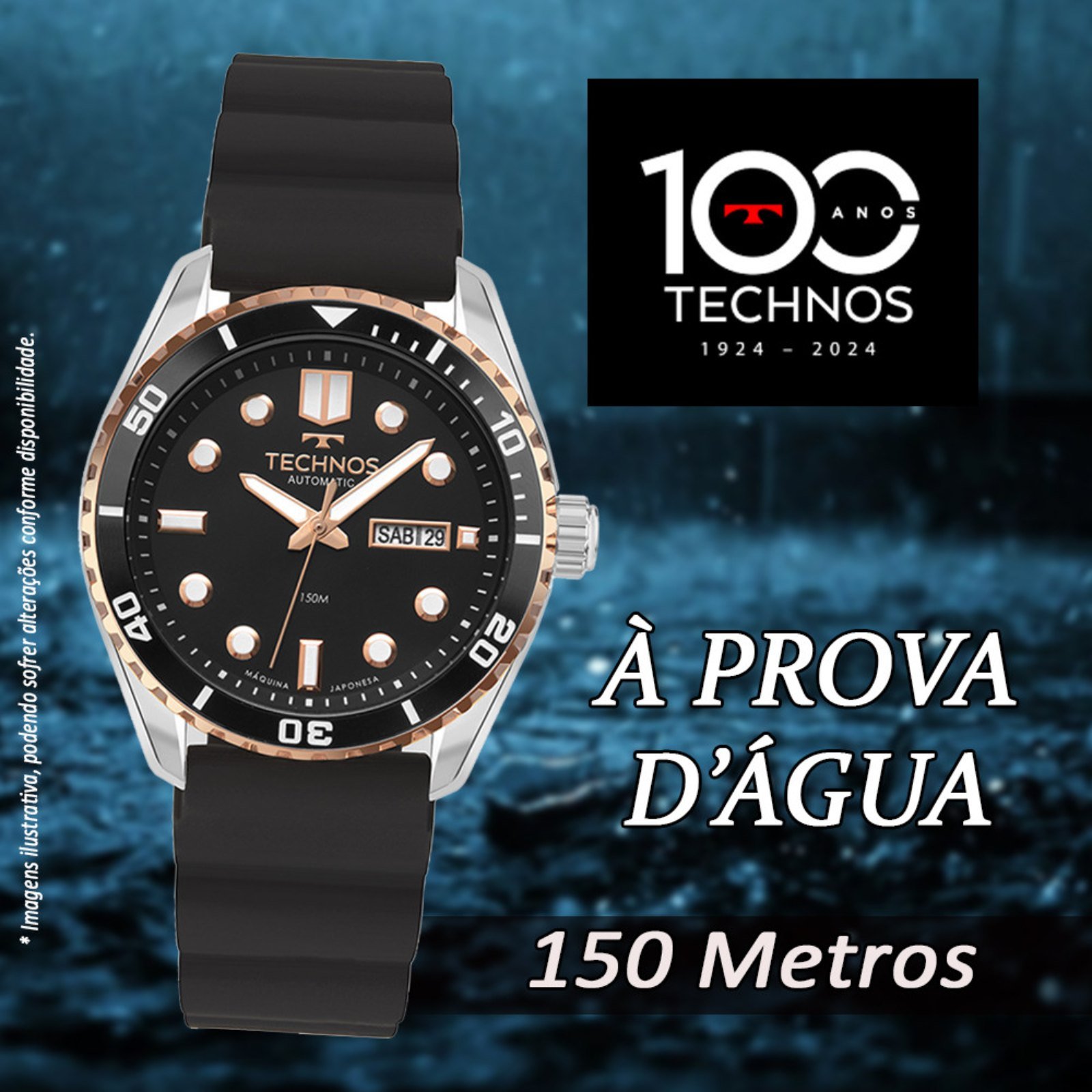 Relógio Technos Diver Automático 8205PB/2P Bicolor Preto 4